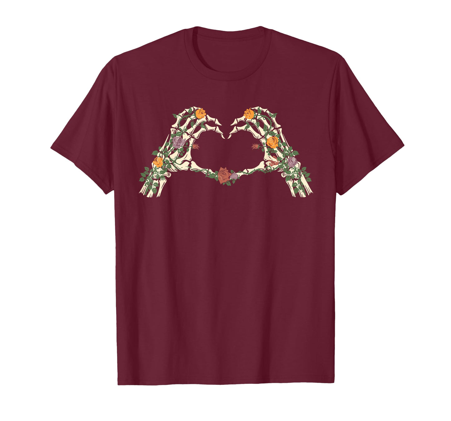 Skeleton Hands Heart Floral Sign Retro Halloween Women Girl T-Shirt
