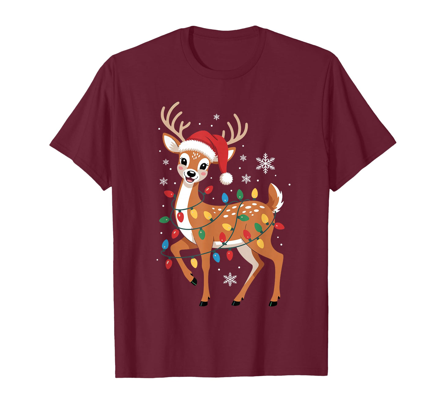 Christmas Reindeer Light Santa Hat Joyful Holiday Lovers Fun T-Shirt