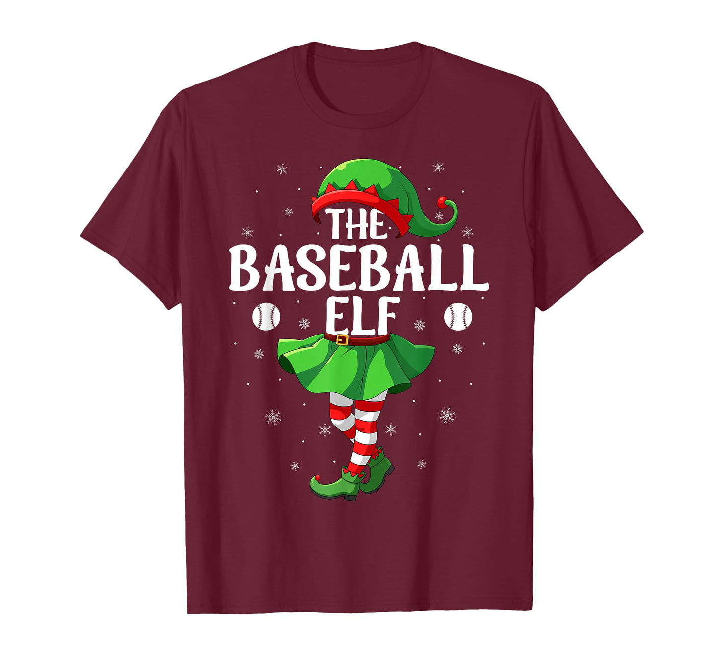 Baseball Elf Christmas Girls Women Elf Squad Xmas Family T-Shirt