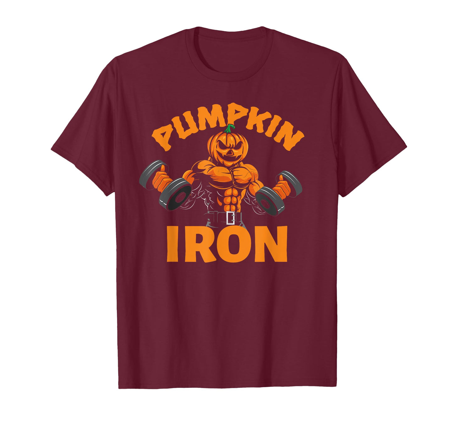 Pumpkin Iron Halloween Gym Workout Lifting Pun Funny T-Shirt