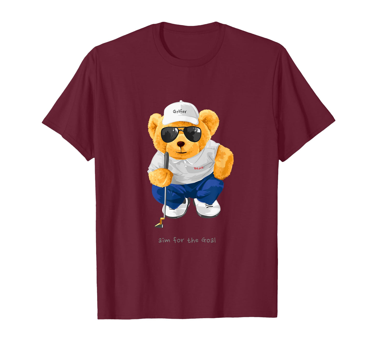 Cool Wild Teddy Bear Playing Golf Style Illustration Graphic T-Shirt