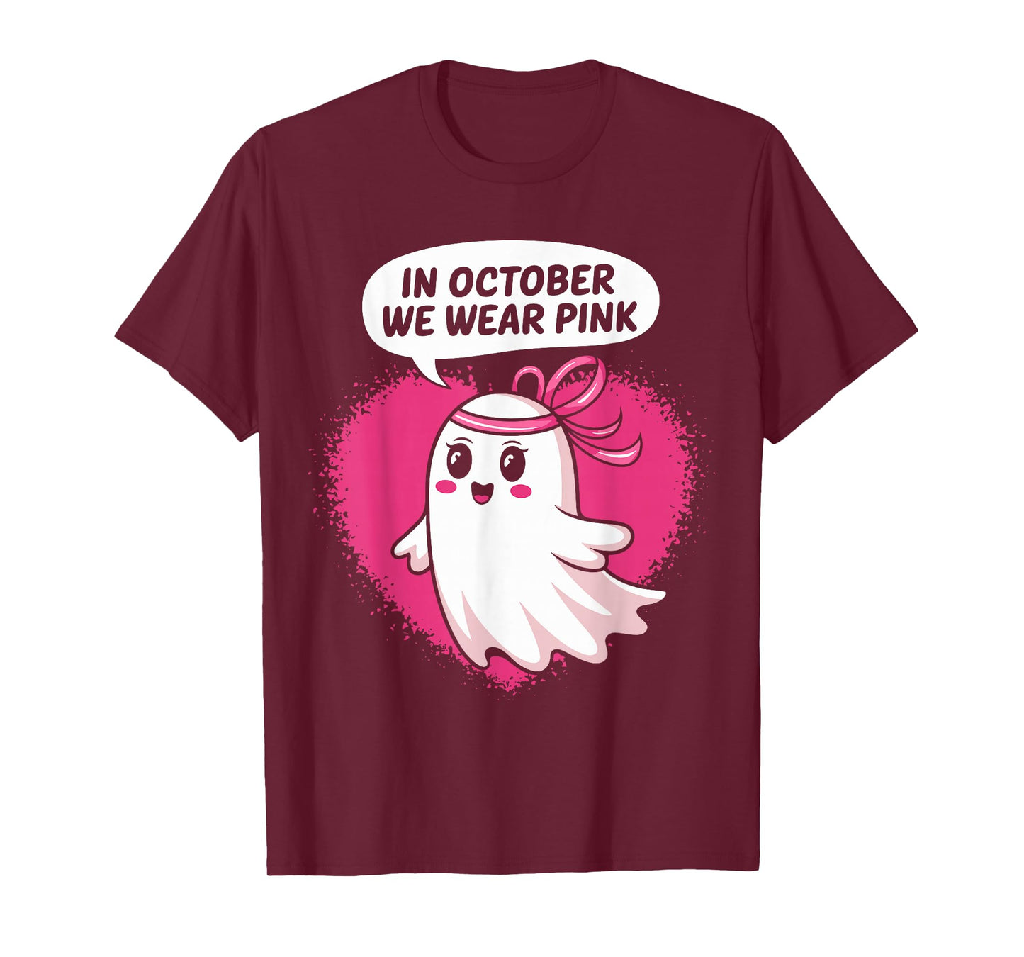 in October We Wear Pink Ghost Witch Breast Cancer Awareness T-Shirt