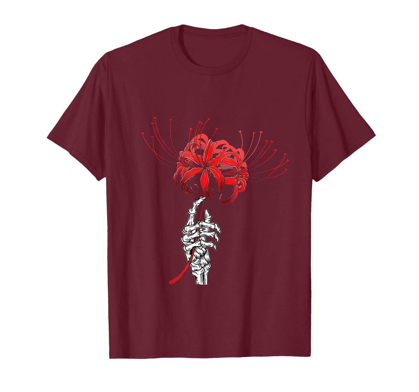 Skeleton Hand Holding Red Spider Lily Aesthetic Red Flower T-Shirt