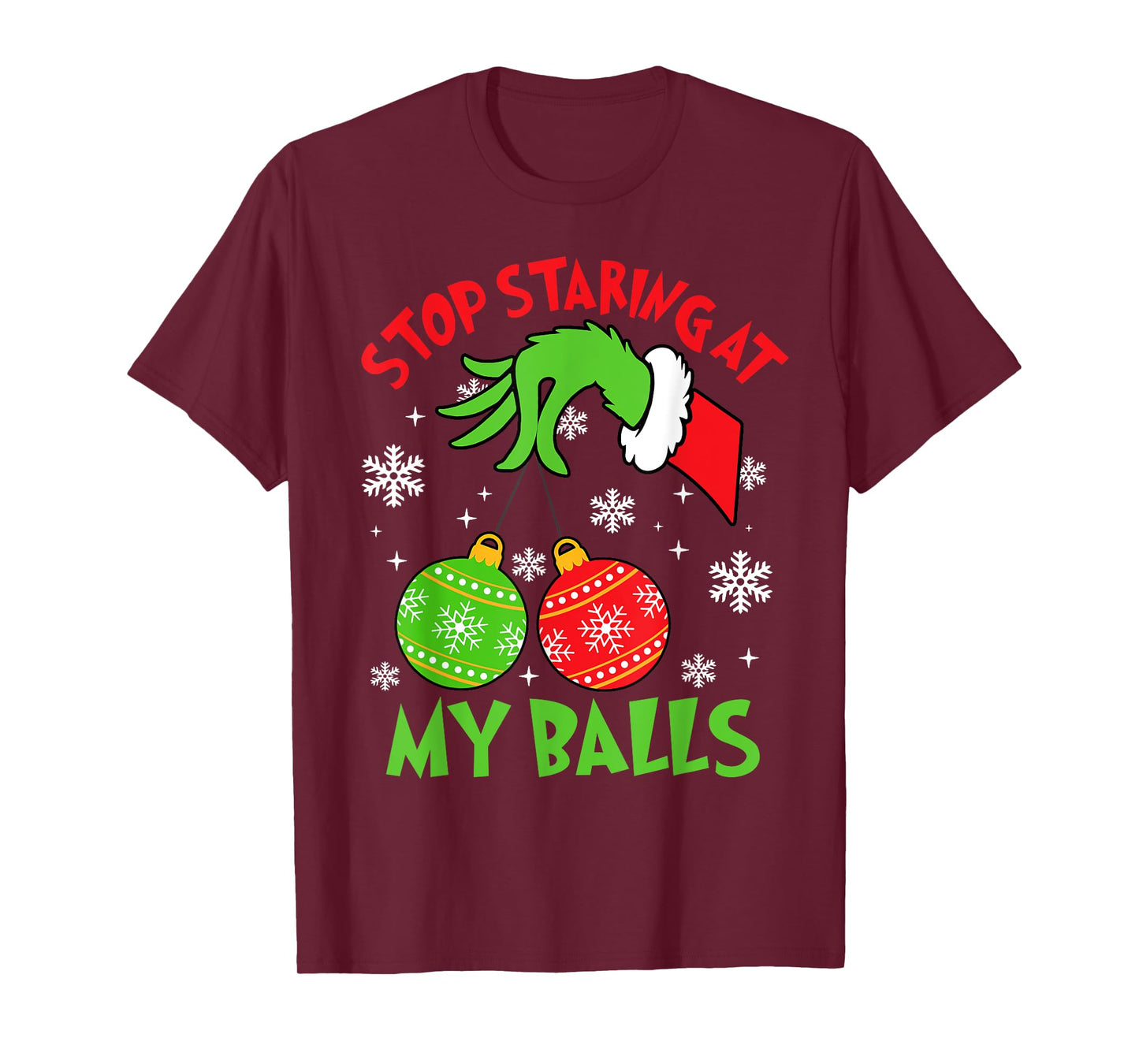 Stop Staring at My Balls Christmas Santa Pajamas Holiday T-Shirt