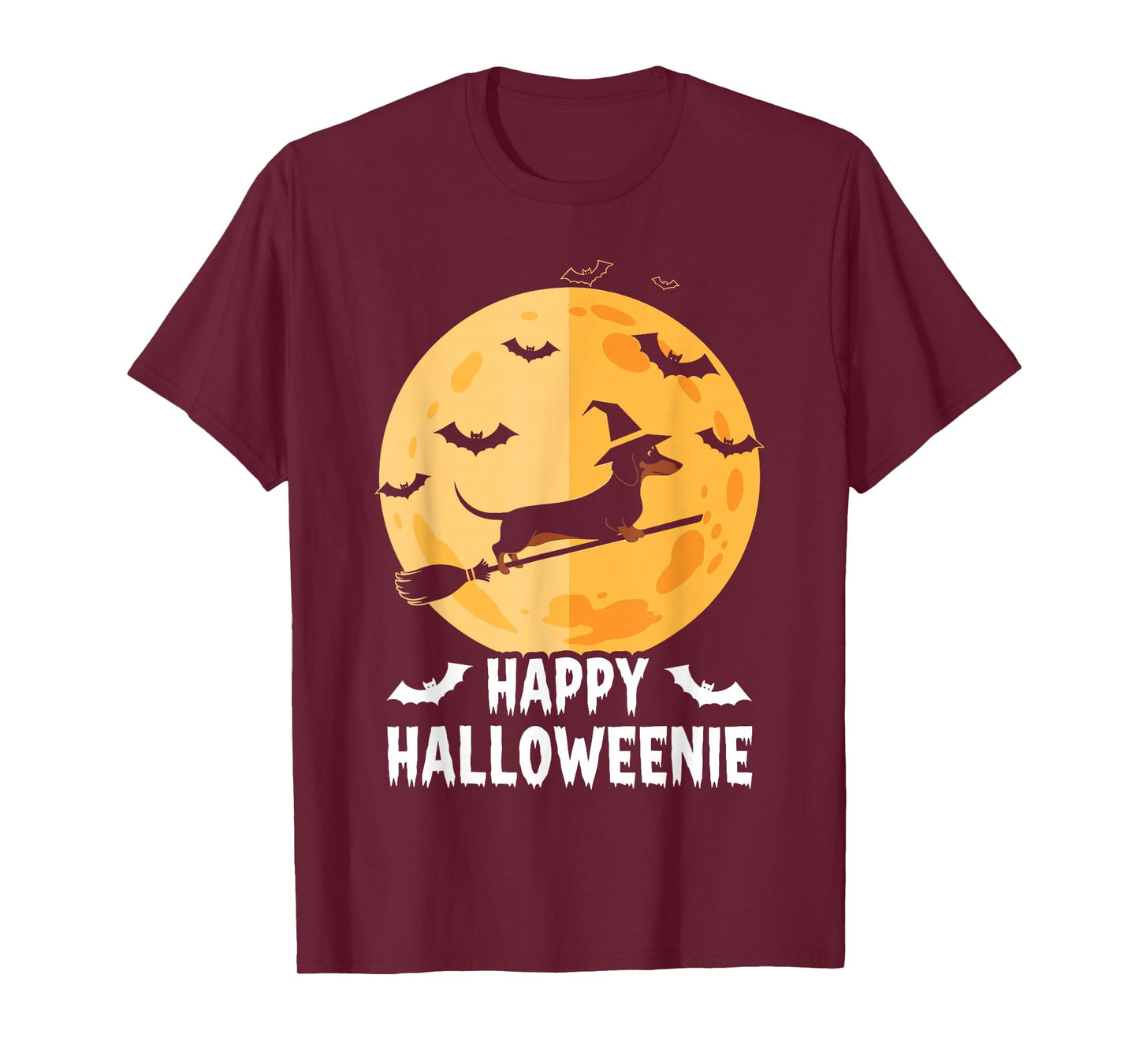 Happy Halloweenie Funny Halloween Dachshund Flying Witch T-Shirt