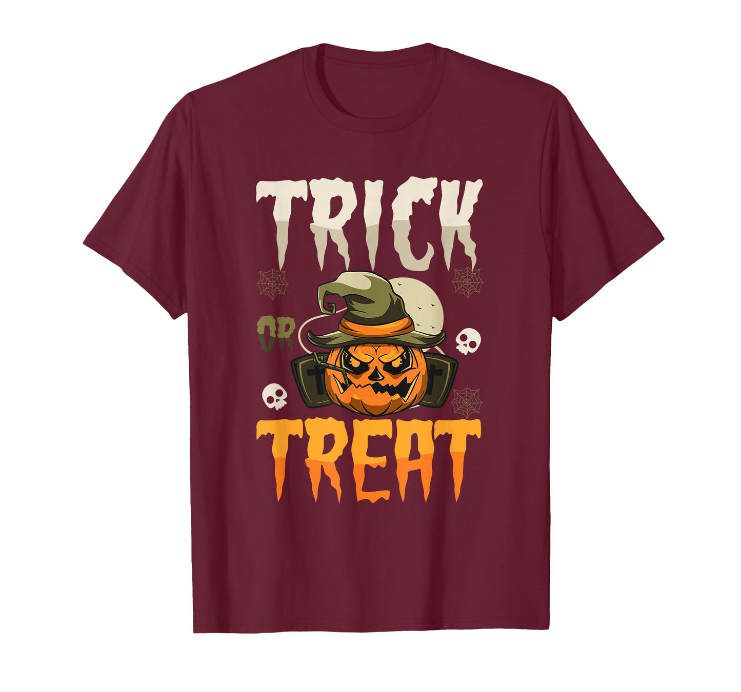 Scary Pumpkin Face Witch Hat Trick or Treat Halloween T-Shirt
