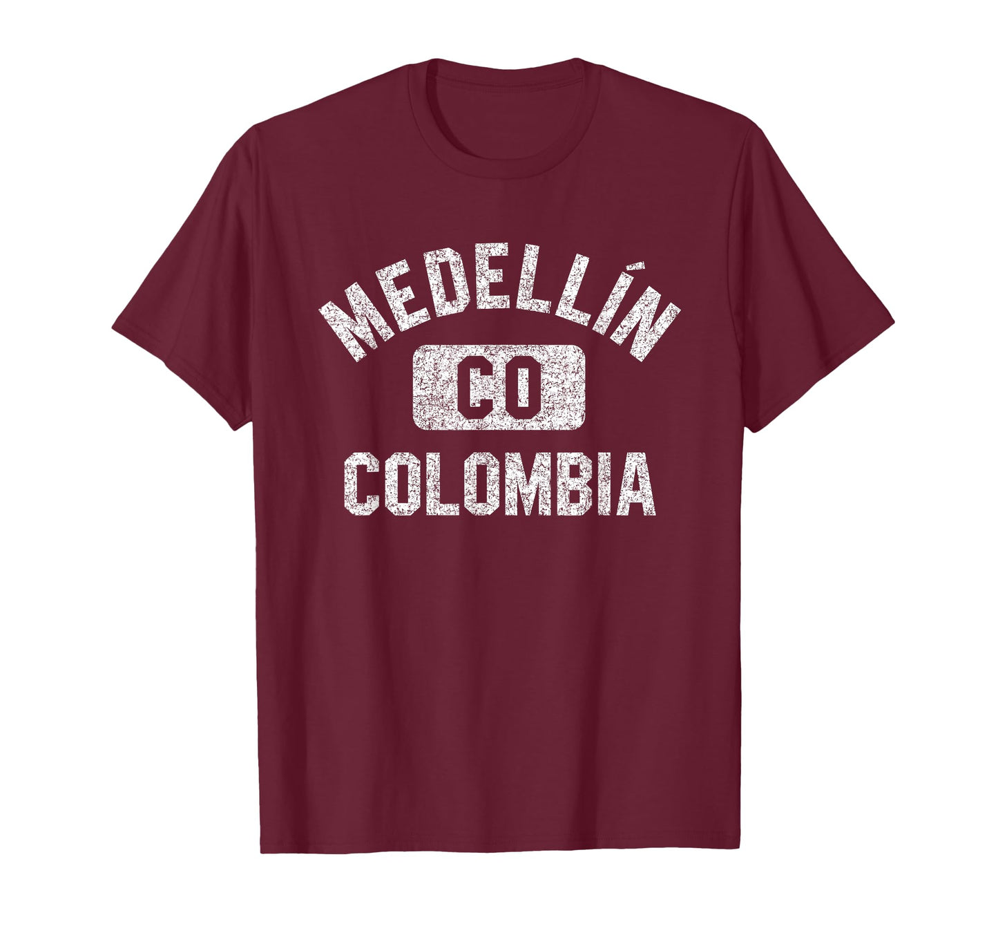 Medellin Colombia Gym Style Distressed White Print T-Shirt