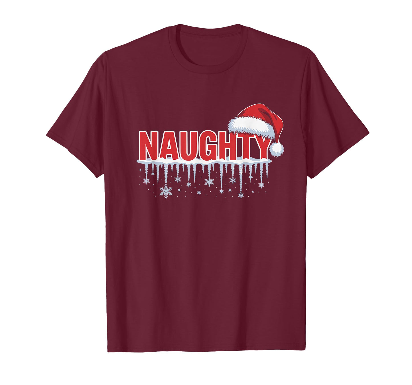 Naughty Matching Christmas Santa Hat Snowflakes Design T-Shirt