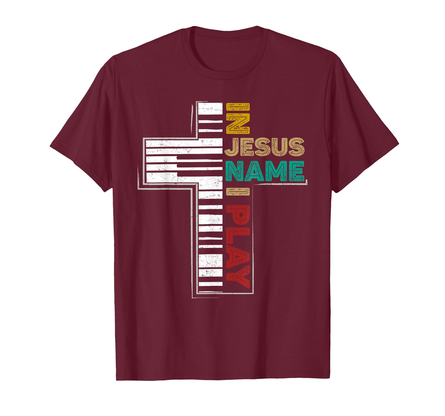In Jesus Name I Play Piano Shirt Vintage Christian Saying T-Shirt
