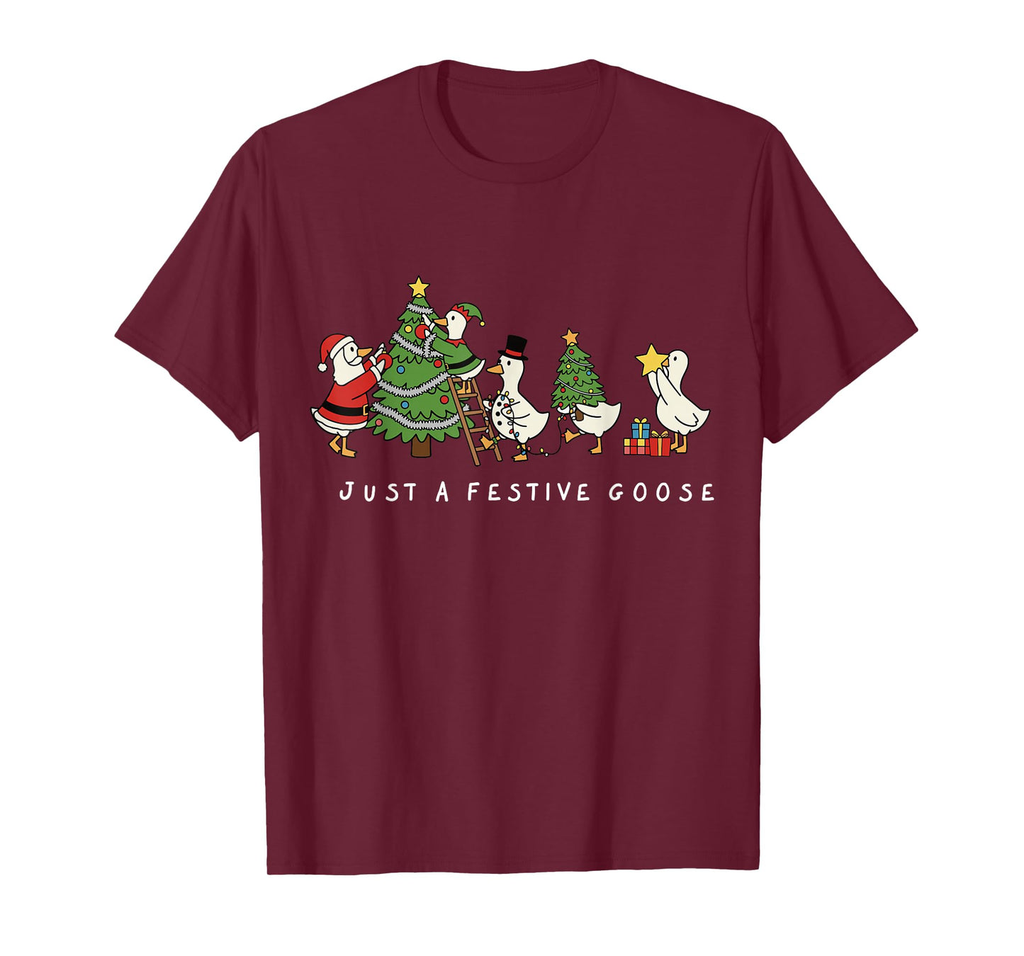 Just a Festive Goose Christmas Holiday Crew T-Shirt