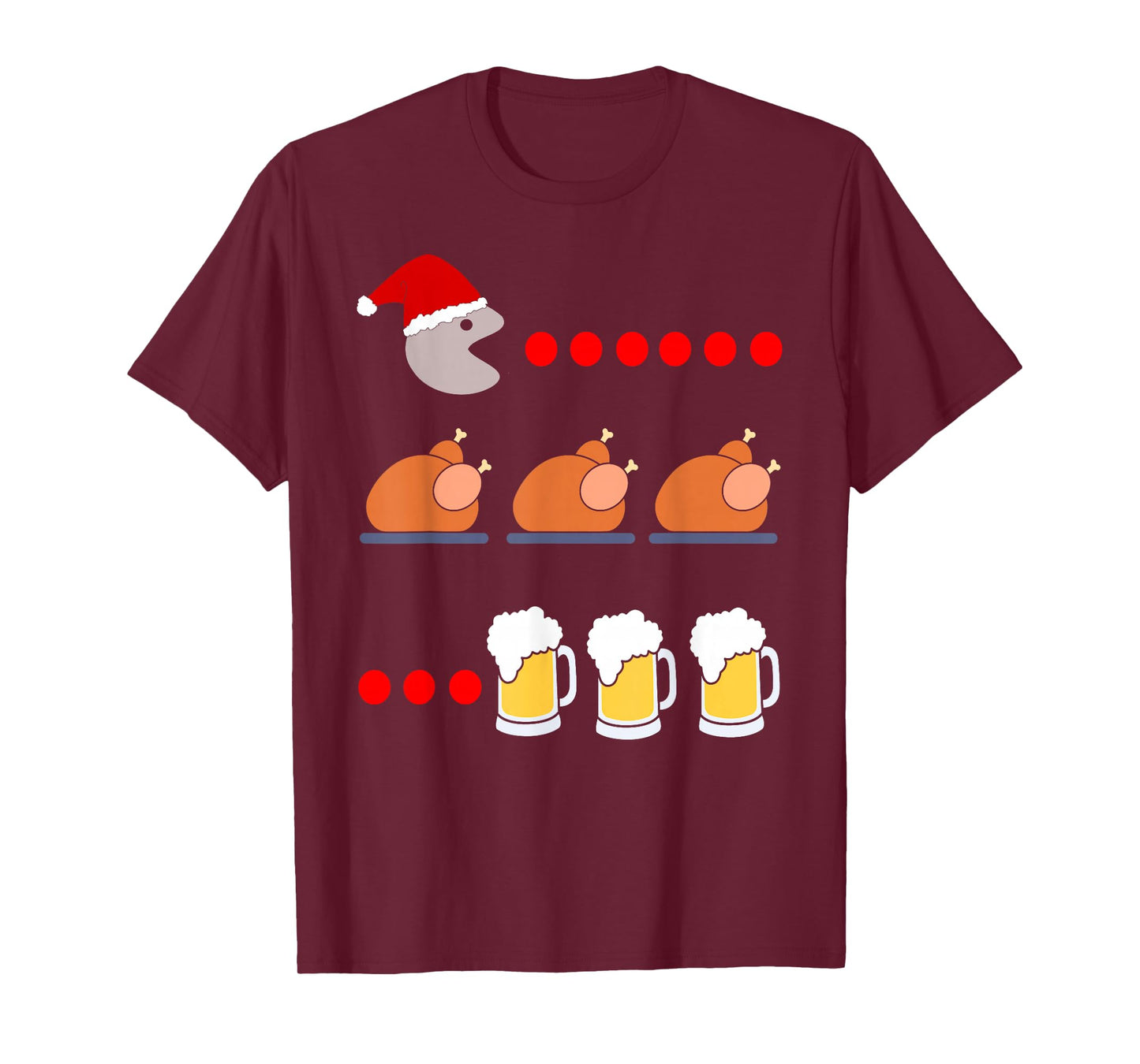 Santa Eats Turkey and Drinks Beer Holiday Gamer Meme T-Shirt