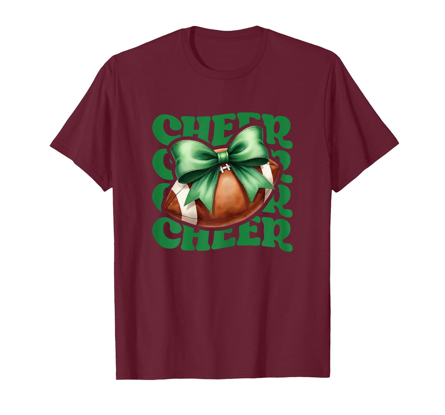 Game Day Green Cheerleader Mom Croquette Bow Football Cheer T-Shirt