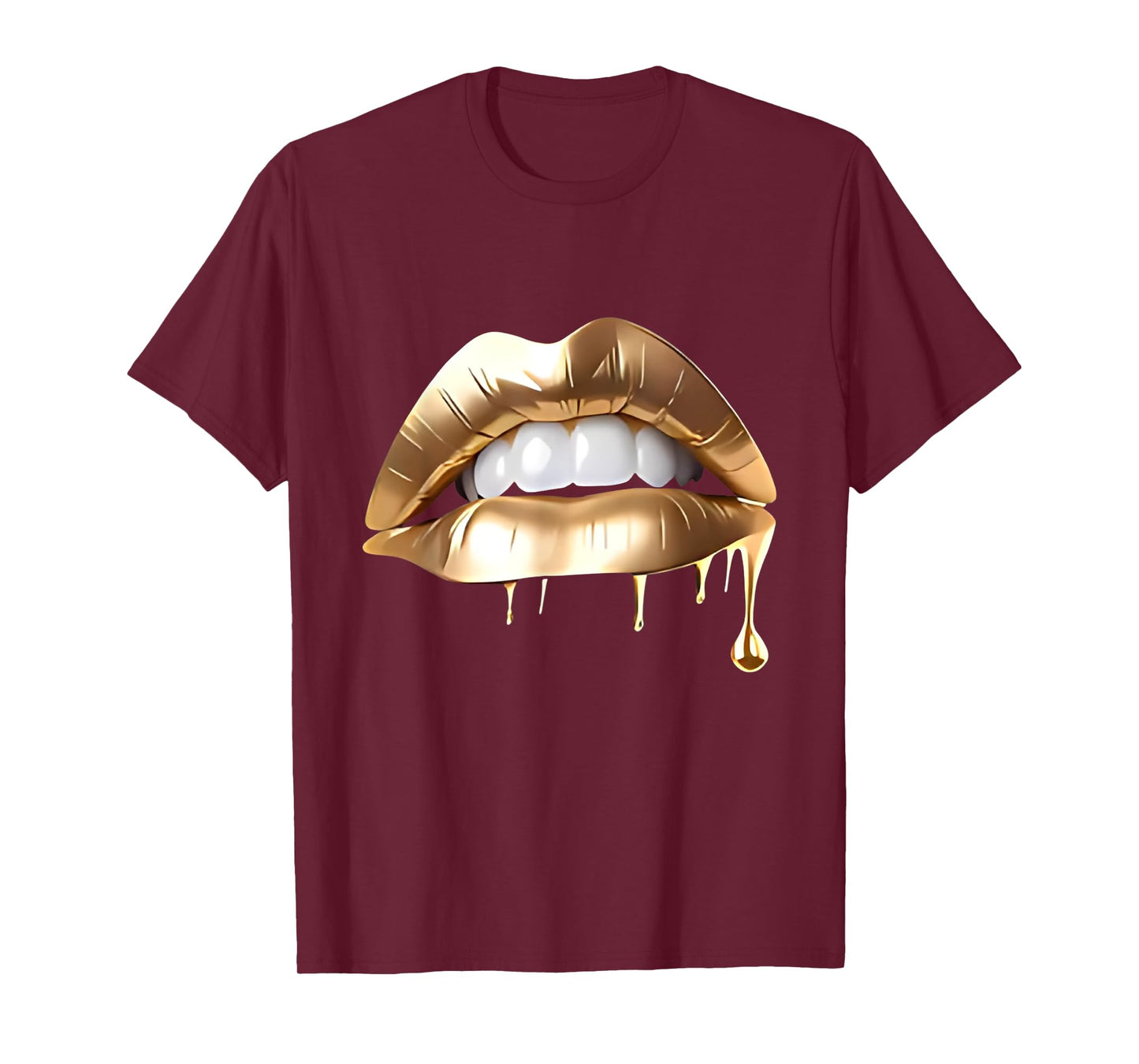 Cool Women Fashionable golden Lips Graphic Design T-Shirt
