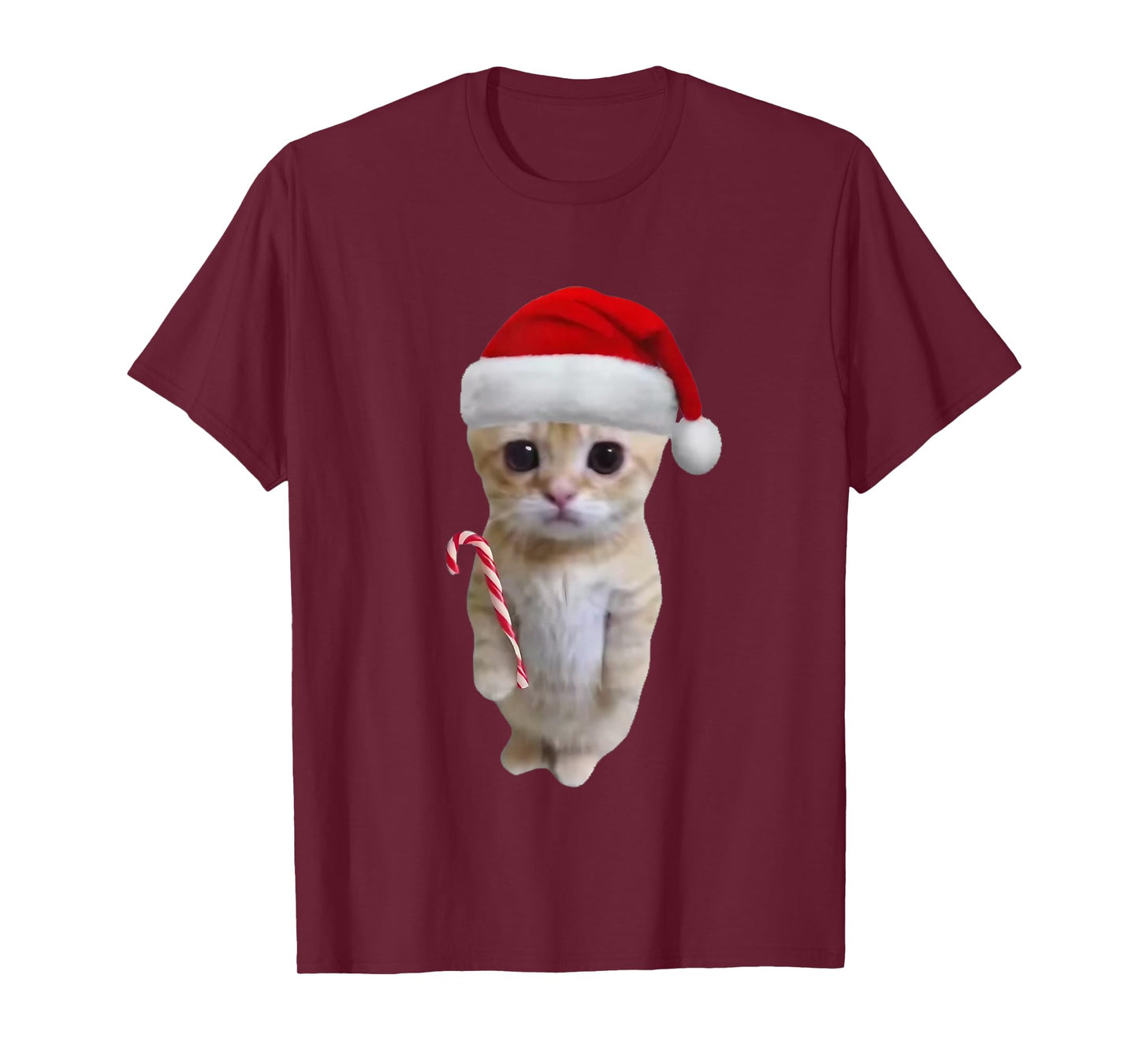 El Gato Meme Cat with Santa Hat and Candy Cane Christmas T-Shirt