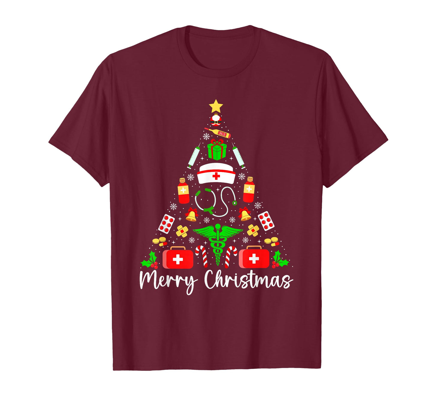 Merry Christmas Nurse Tree Funny Xmas Scrub Nursing Women T-Shirt