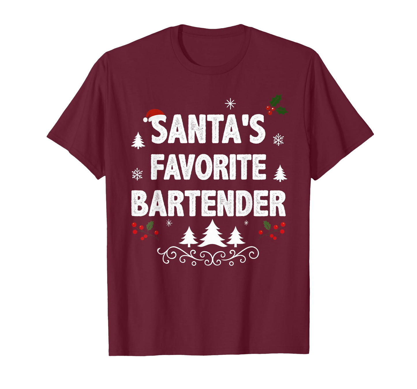 Santa's Favorite Bartender Funny Holiday Christmas Pajamas T-Shirt