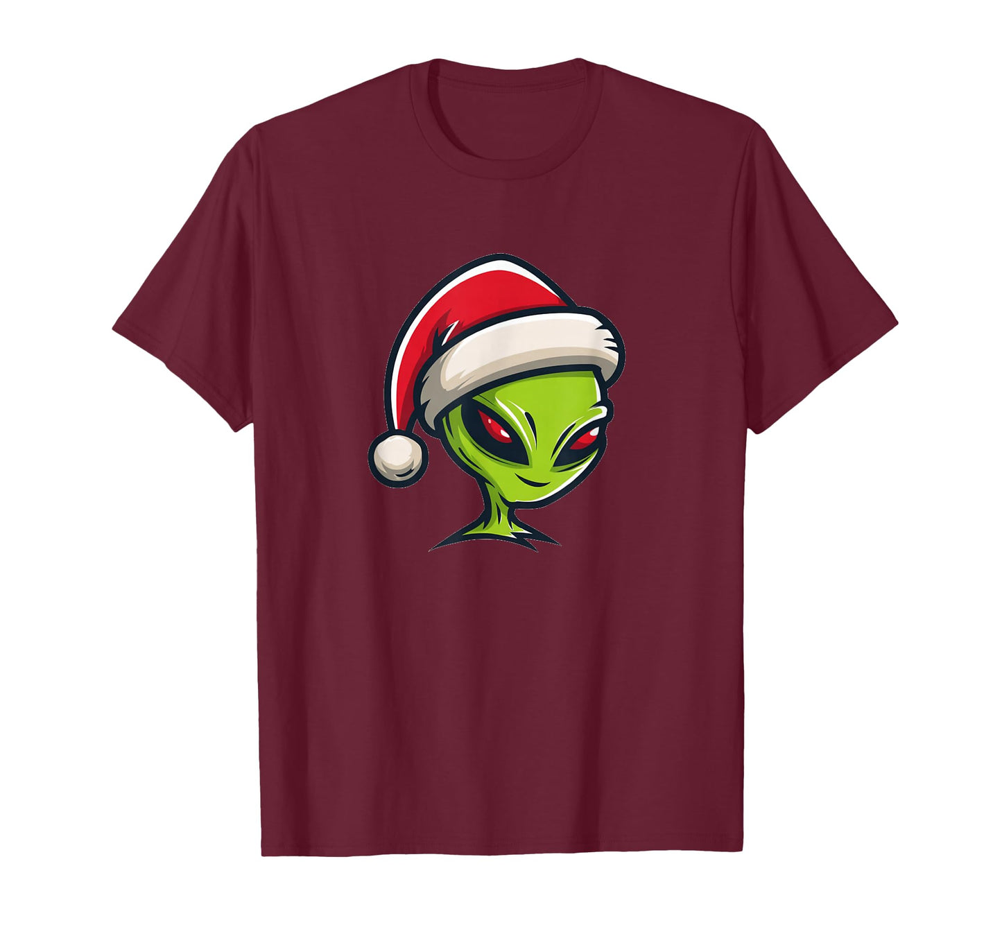 Funny Alien Christmas Costume with Santa Claus Hat T-Shirt