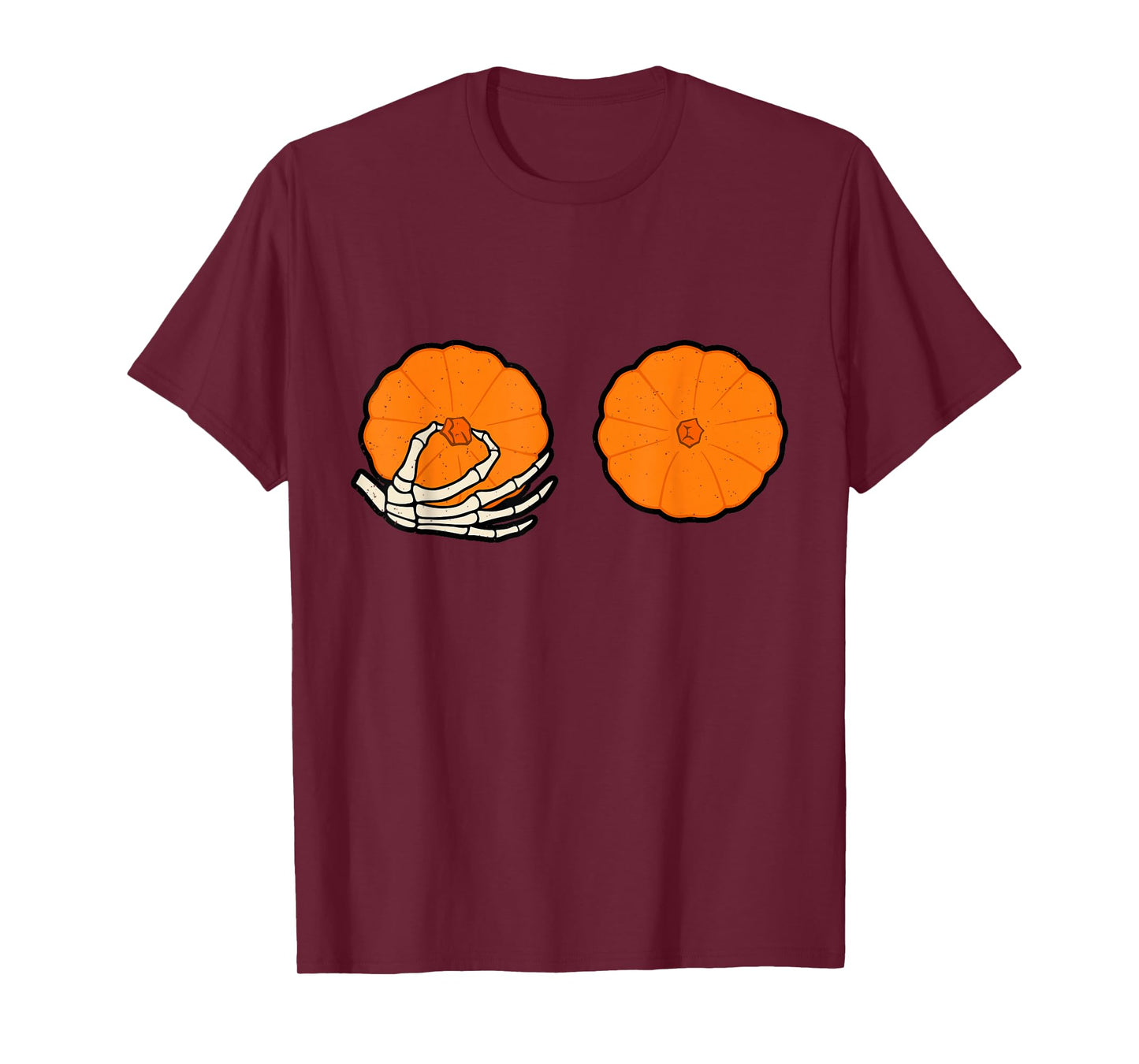 Pumpkin Breast Halloween Funny Skeleton Hand Women T-Shirt