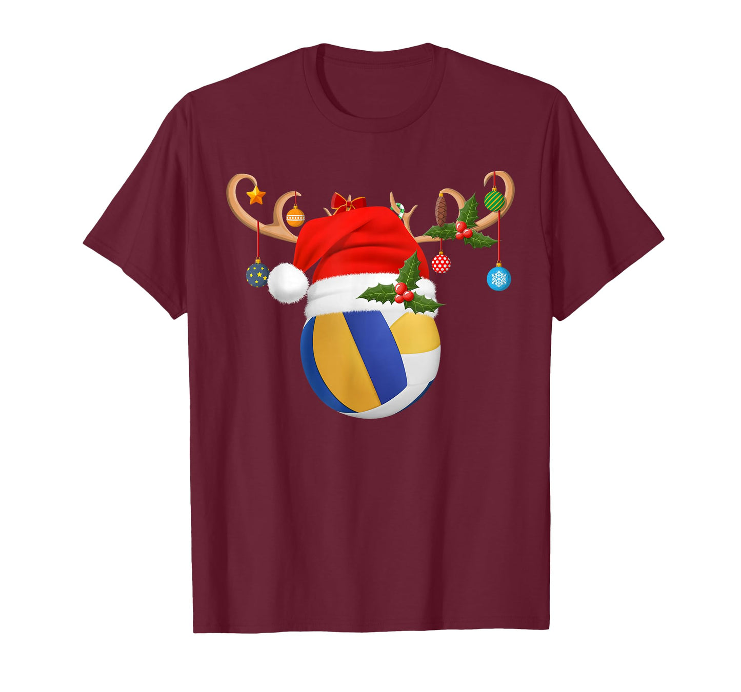 Volleyball Christmas Reindeer Santa Hat Sports Player Xmas T-Shirt