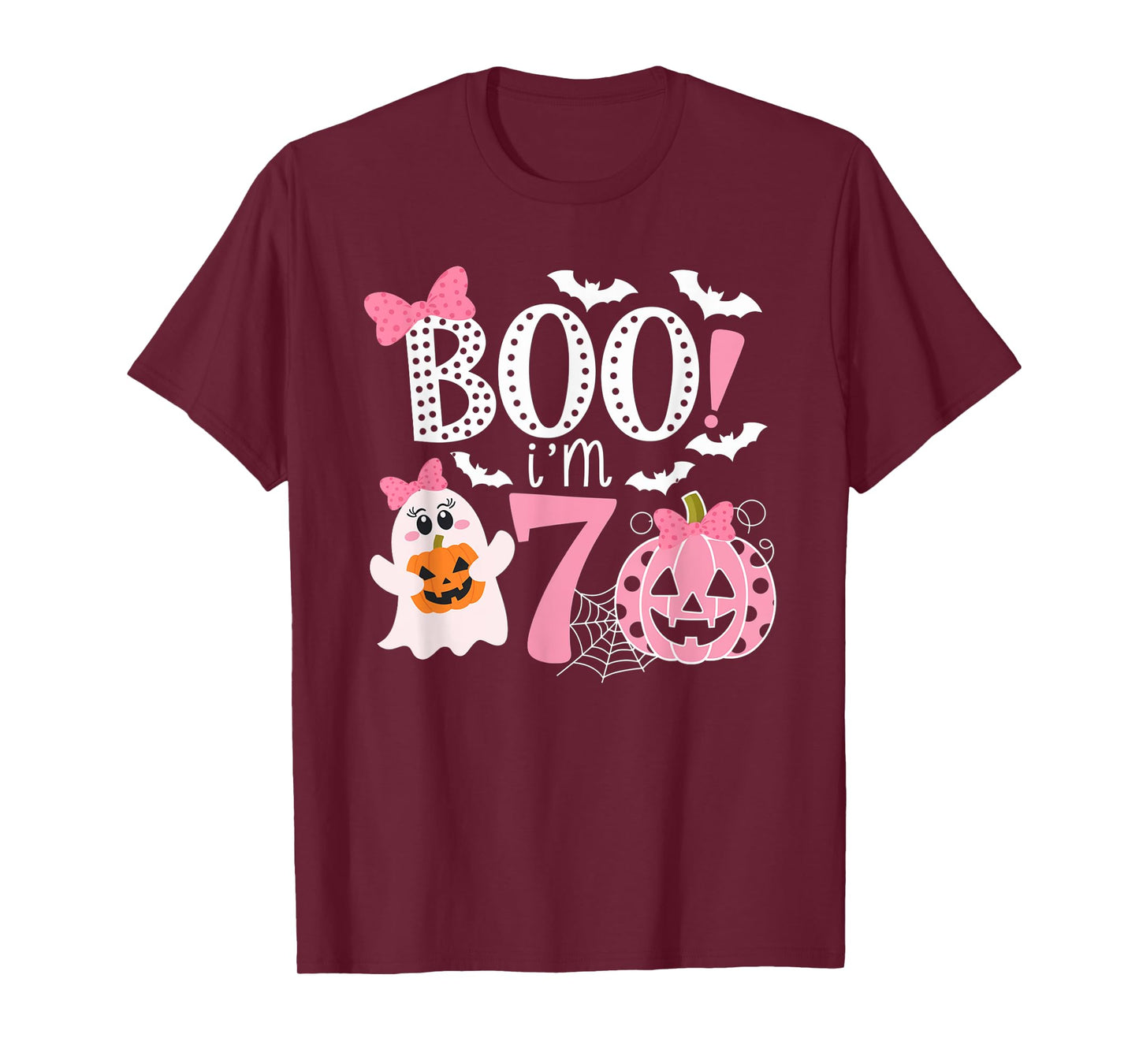 Boo I'm Seven Ghost Seventh 7th Birthday Halloween Girls T-Shirt