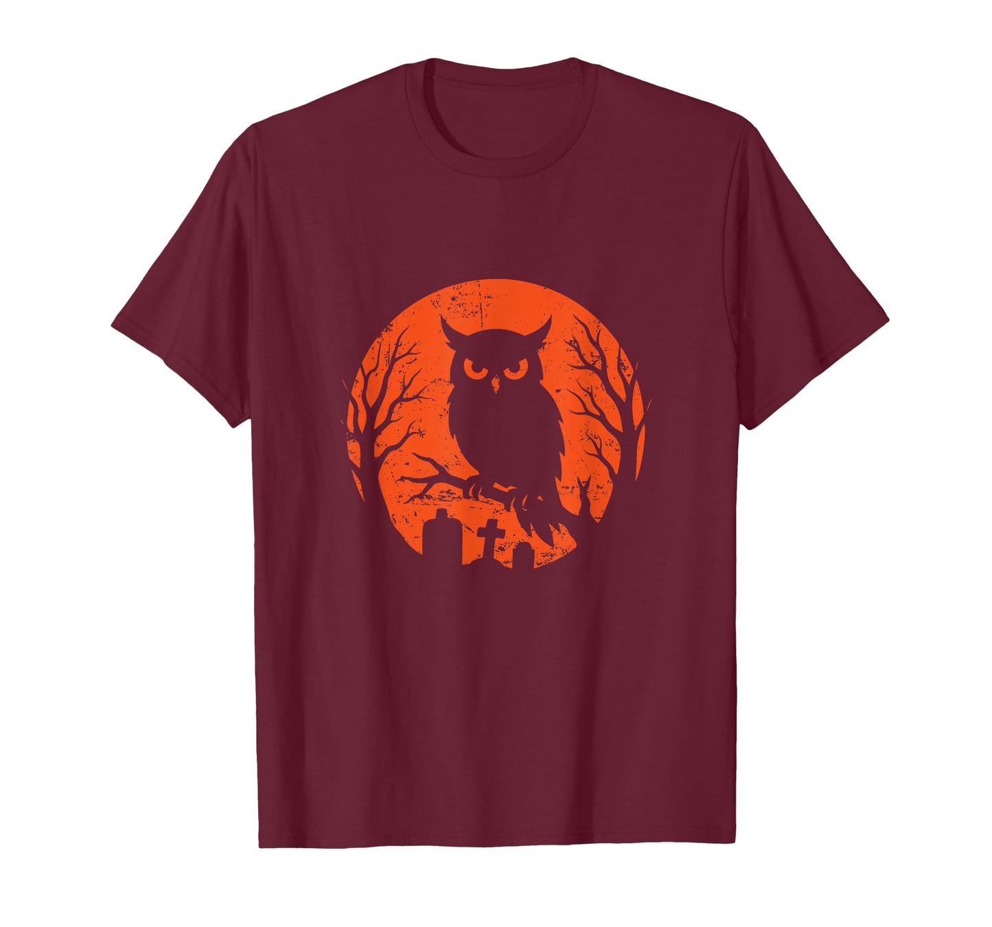 Owl on Branch Halloween Moon T-Shirt