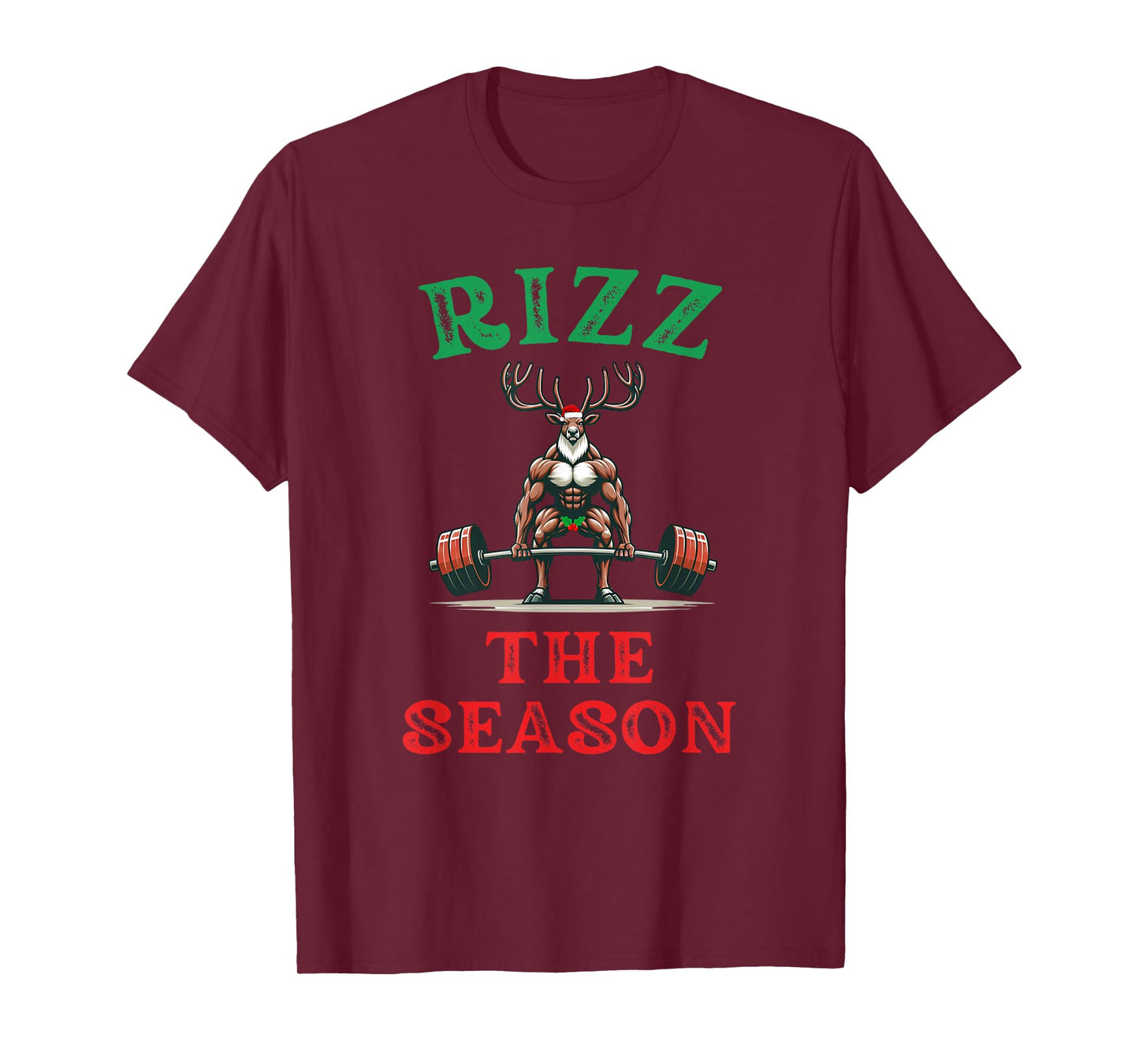 Merry Liftmas Apparel Co. Rizz the Season Funny Workout Reindeer Gym Saying Christmas T-Shirt
