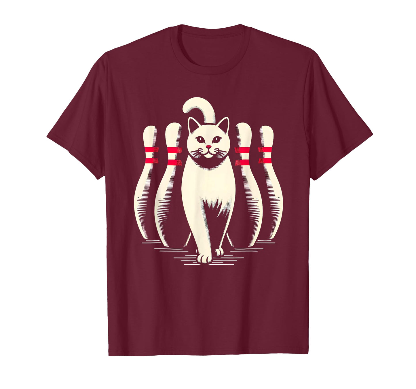 Funny Cat White Playing Bowling Retro Vintage Striking T-Shirt