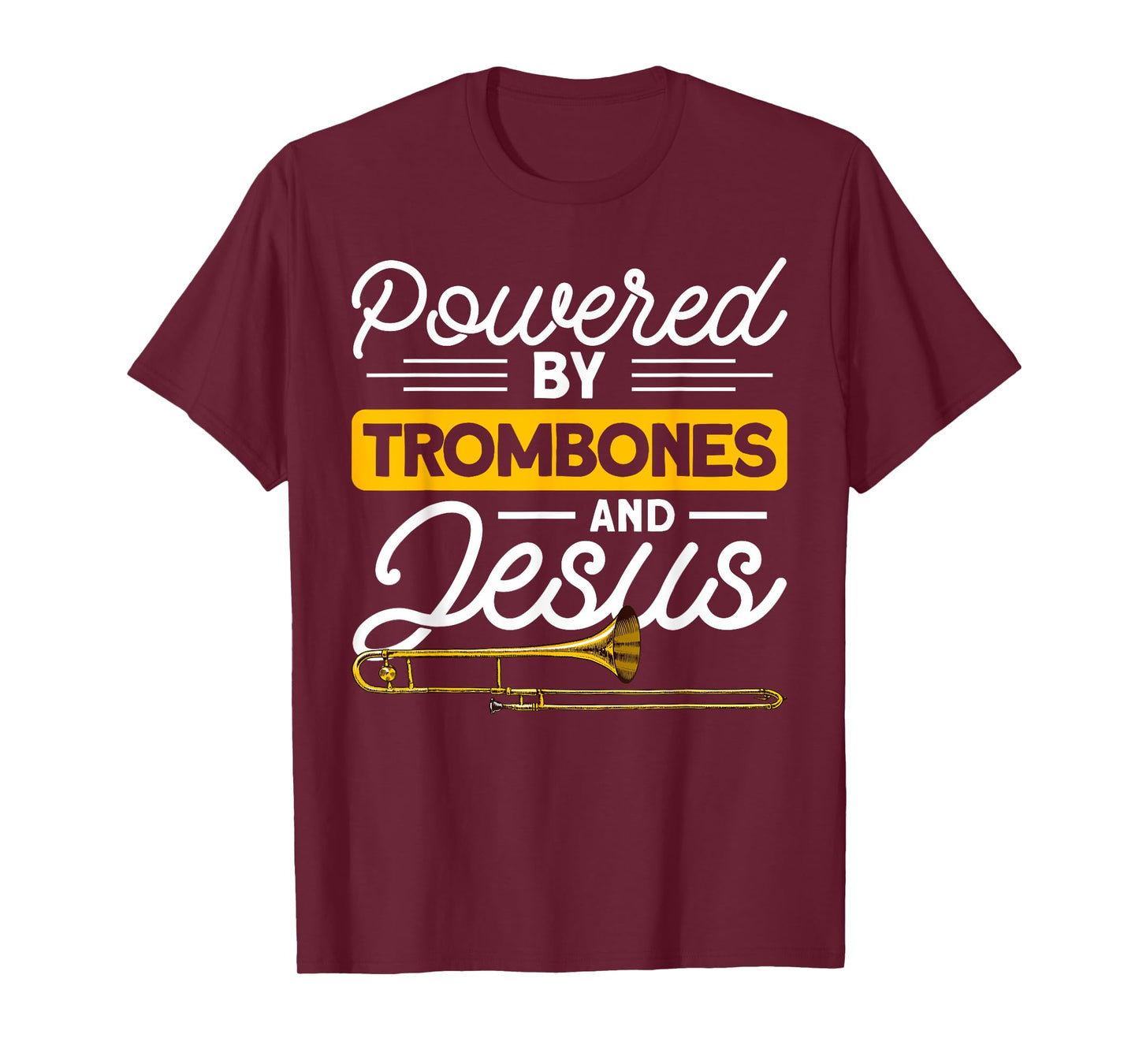 Posaunist & Posaune Bekleidung Powered by Trombones and Jesus Orchestra T-Shirt - Black, Small