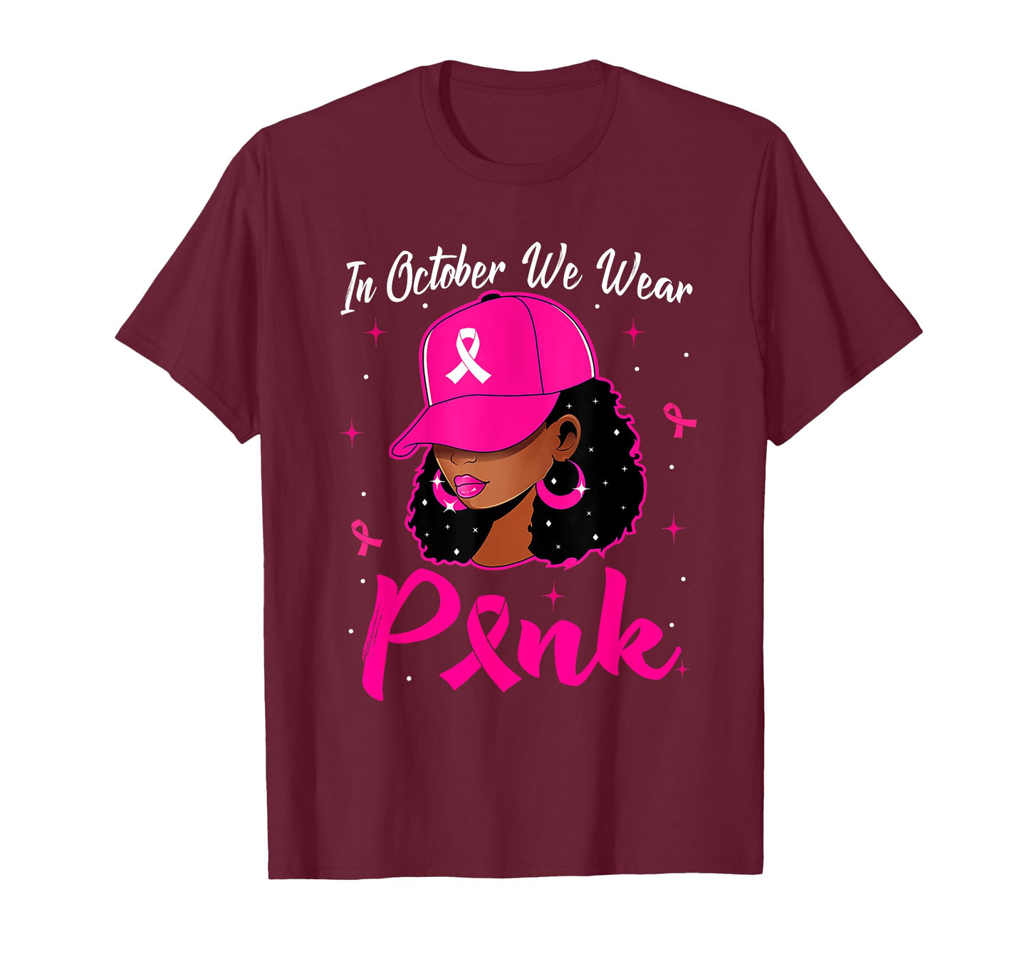 In October We Wear Pink Breast Cancer Awareness Black Women T-Shirt