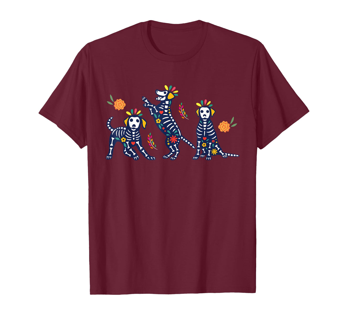 Day of the Dead Colorful Skeleton Dogs Mexican Halloween T-Shirt