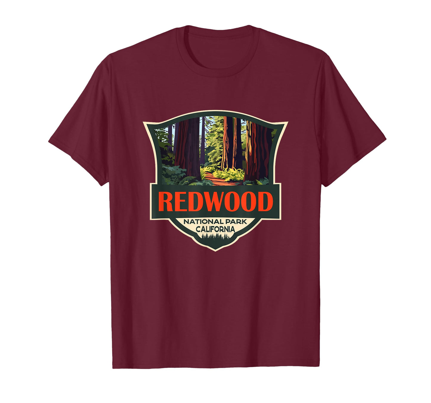 Redwood National Park Illustration Retro Badge T-Shirt