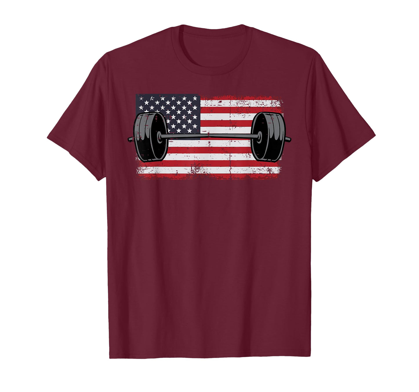 Gym Barbell US Flag Workout Deadlift Weightlift Men Women T-Shirt
