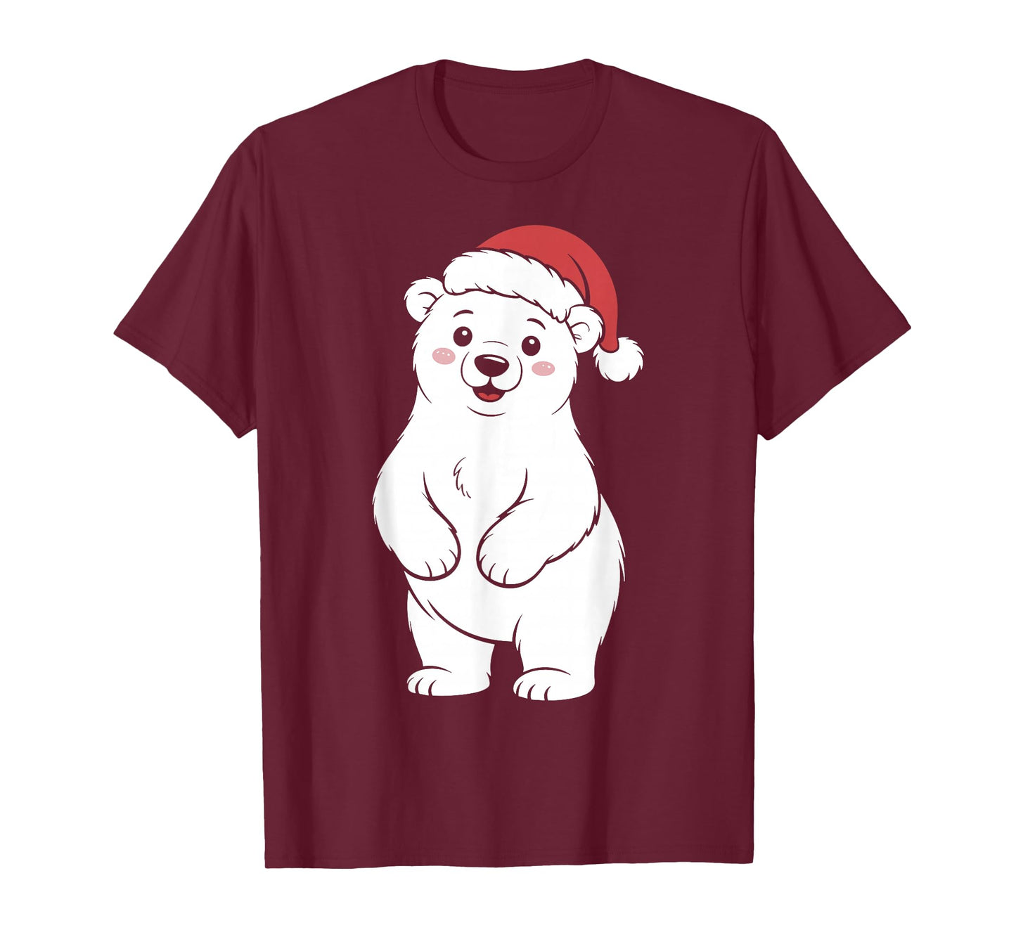 Cute Christmas White Bear Wearing Santa hat T-Shirt