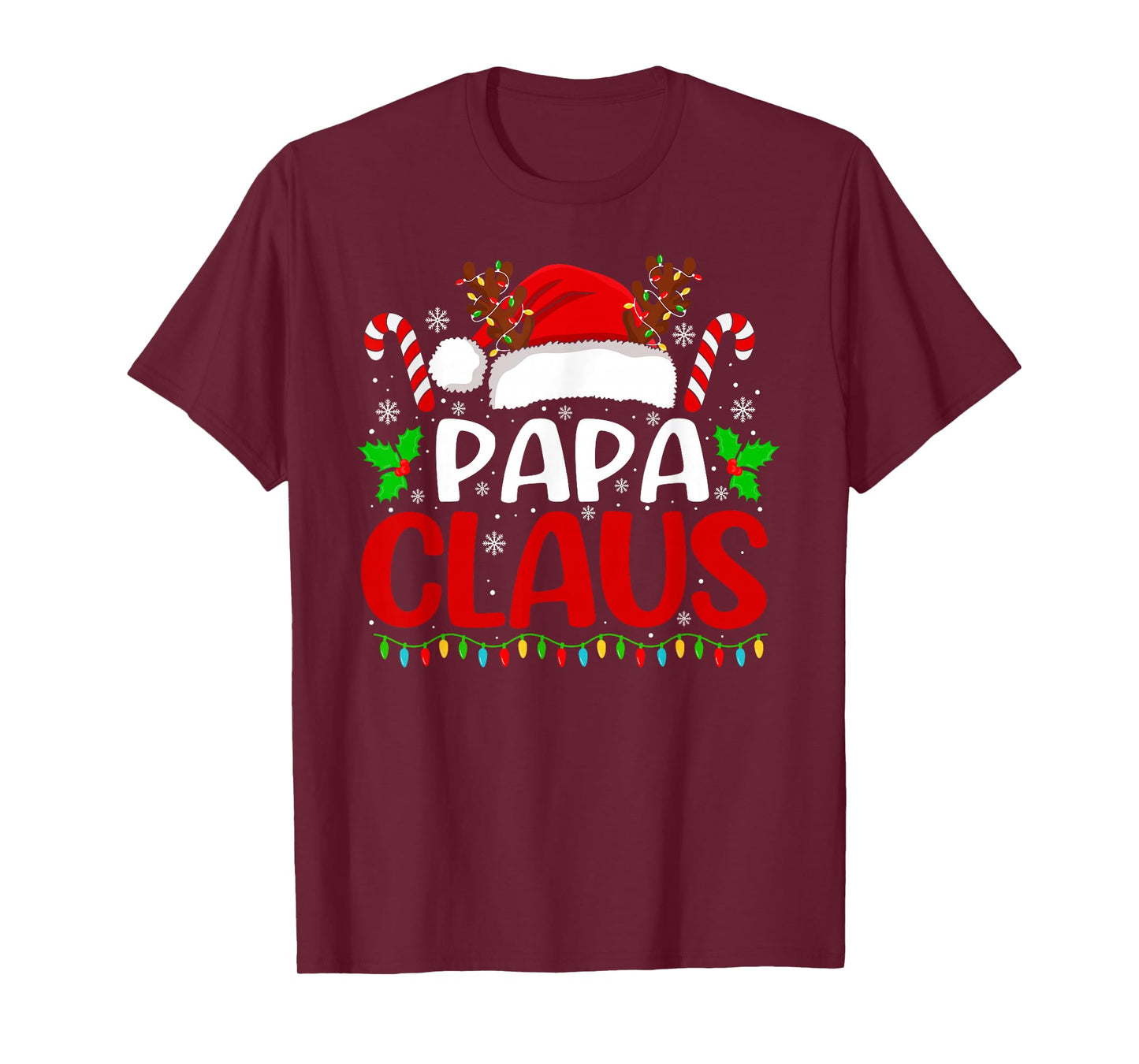 Papa Claus Christmas Lights Santa Family Matching Xmas T-Shirt