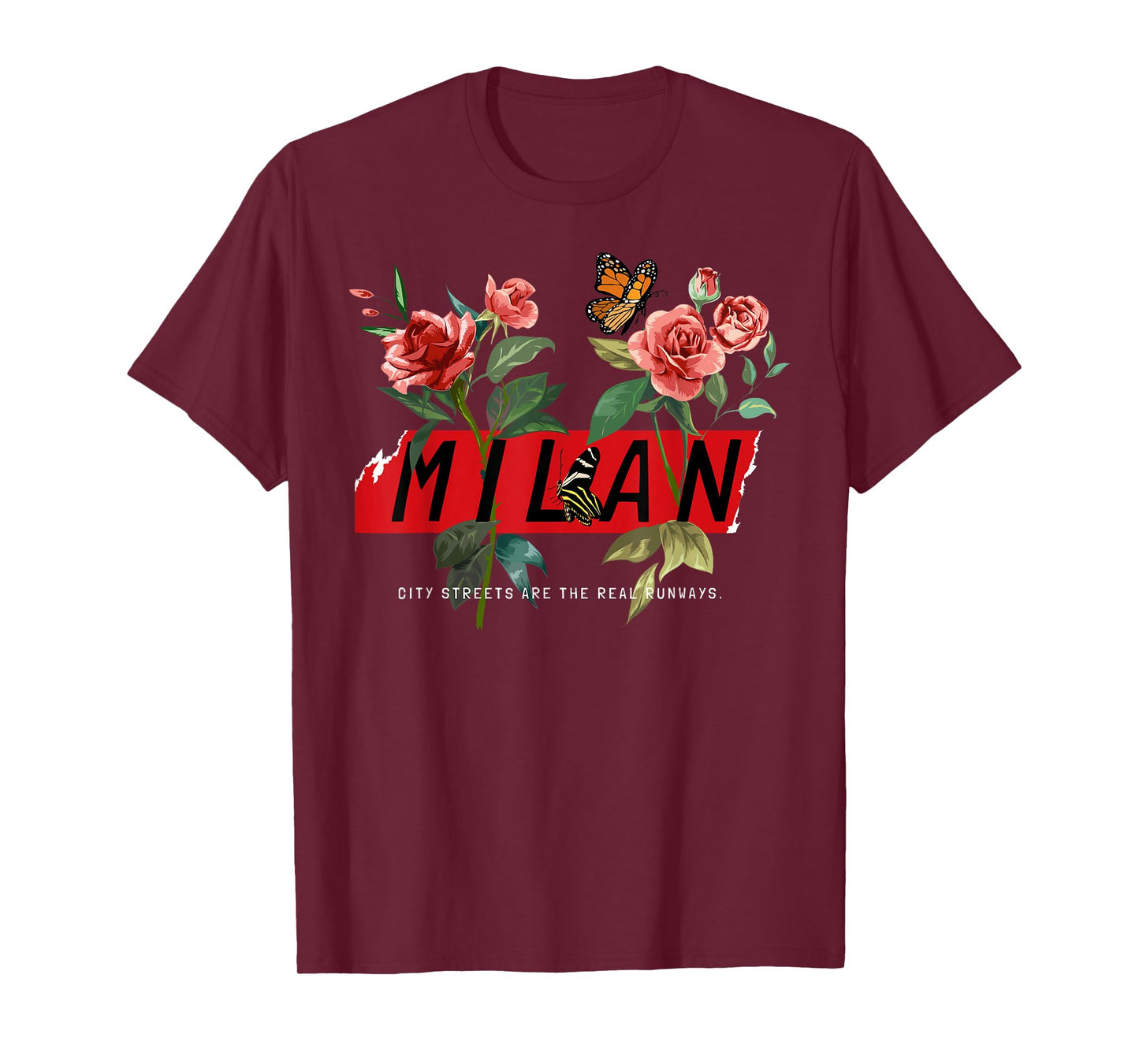 Floral Milan Italy Graphic Tee Shirts, I Love Milano Italia T-Shirt