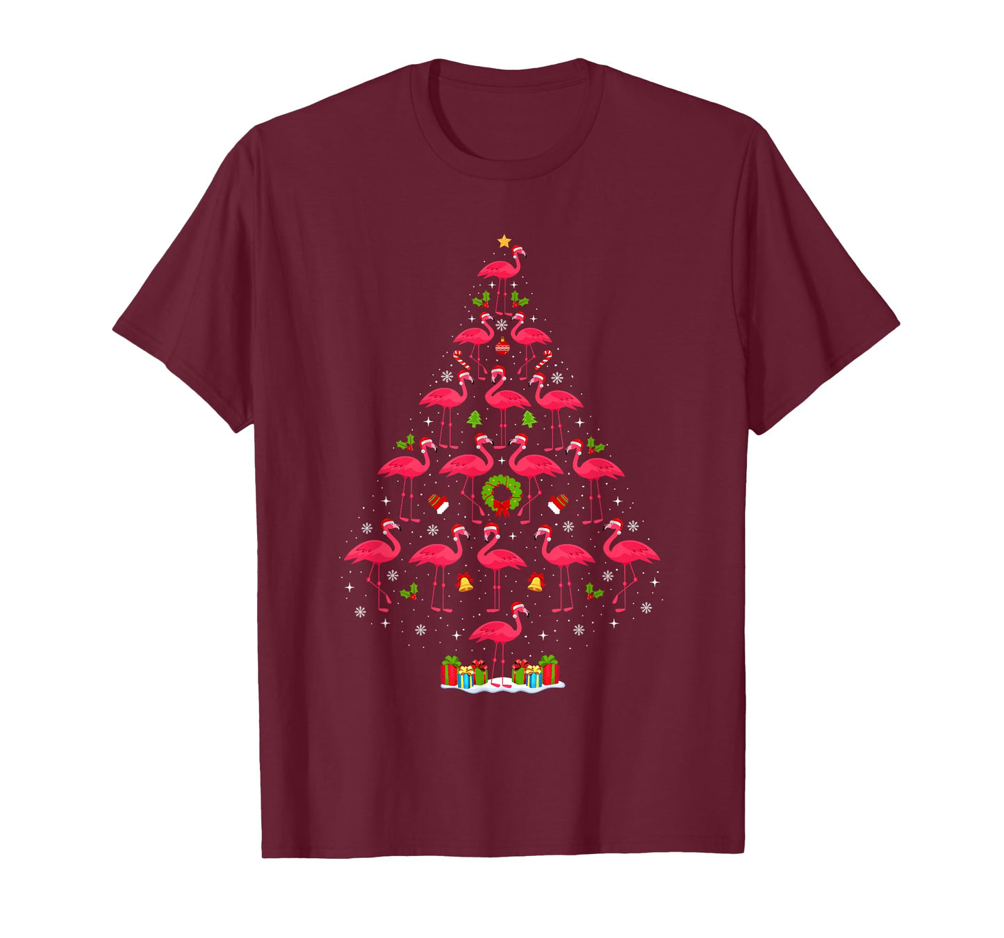 Pink Flamingo Christmas Tree Lights Santa Hat Xmas Pajamas T-Shirt