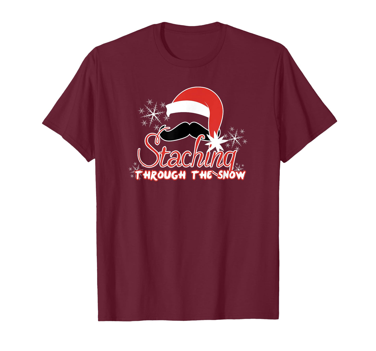 Staching Through The Snow Funny Mustache Christmas T-Shirt
