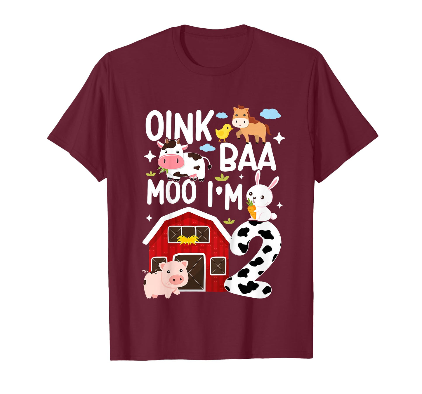 Oink Baa Moo I'm 2 Farm Animals 2nd Birthday For Kids T-Shirt