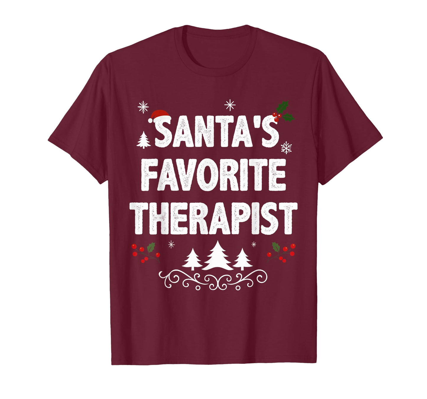 Santa's Favorite Therapist Funny Holiday Christmas Pajamas T-Shirt