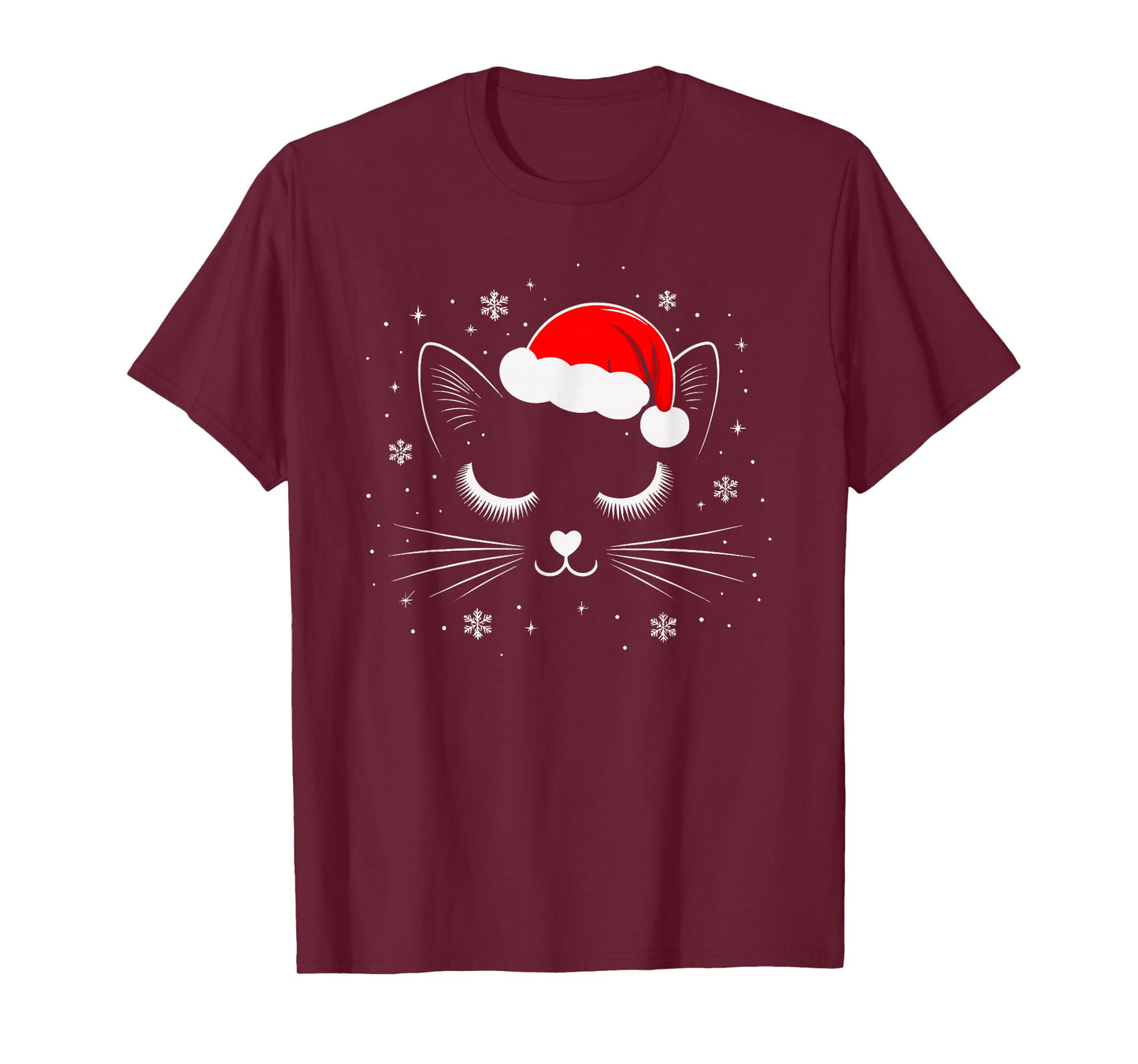 Cute Cat Face Christmas Santa Hat Xmas Women Girls T-Shirt
