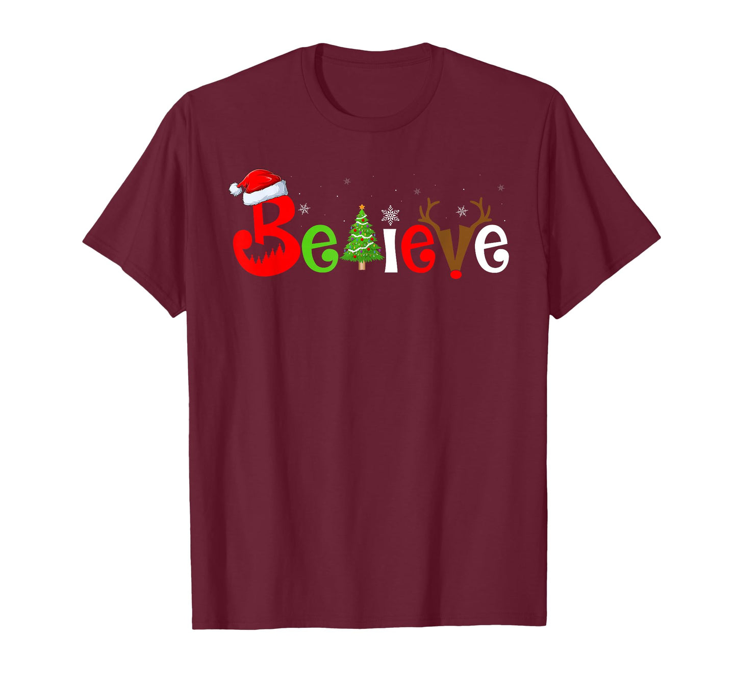 Believe Christmas Santa Claus Reindeer Matching Family Xmas T-Shirt