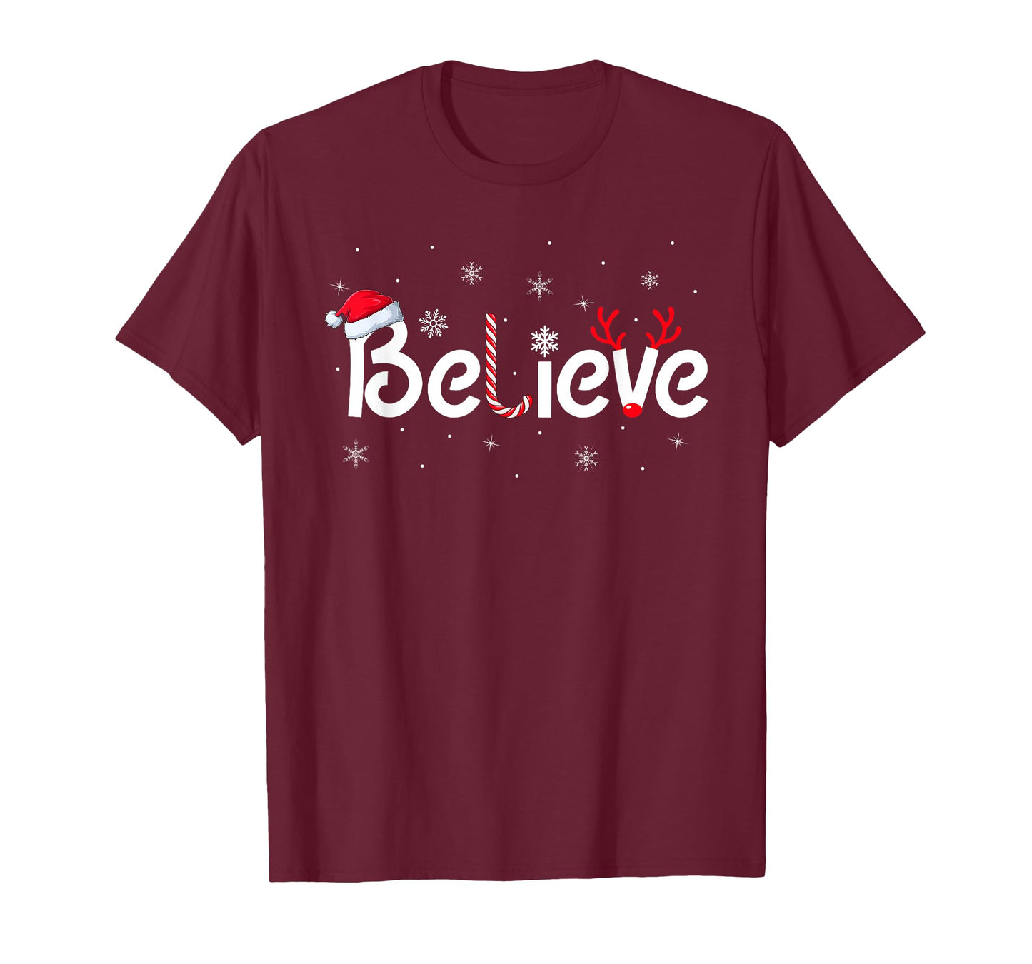 Believe Christmas Family Matching Reindeer Santa Hat Xmas T-Shirt
