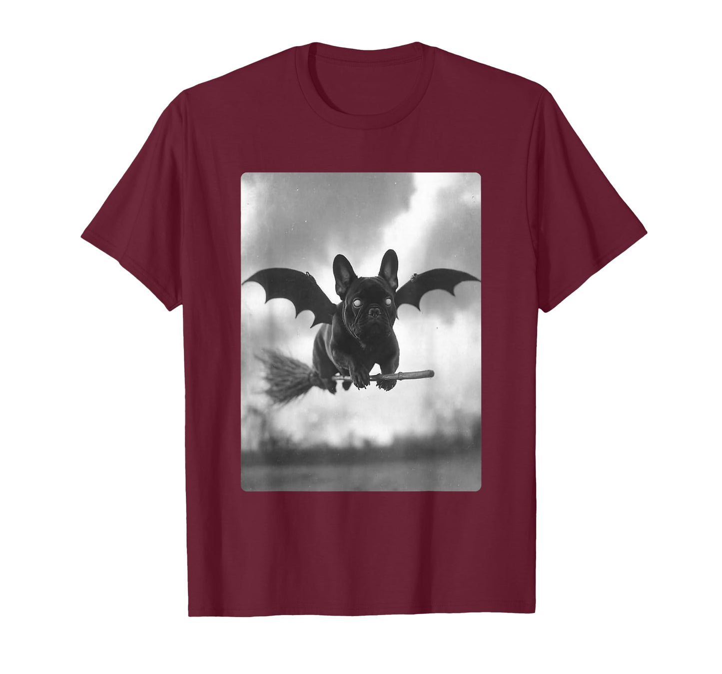 French Bulldog Witch Broom Bat Wings Spooky Halloween Dog T-Shirt
