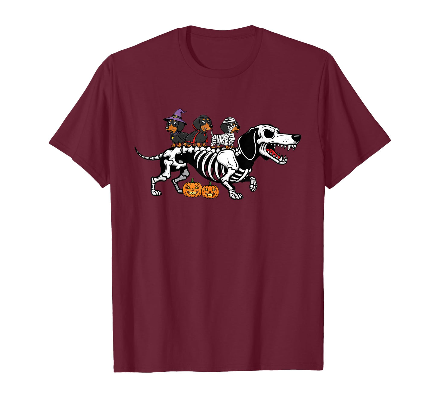 Dachshund Skeleton Mummy Witch Halloween Kids Mens Womens T-Shirt