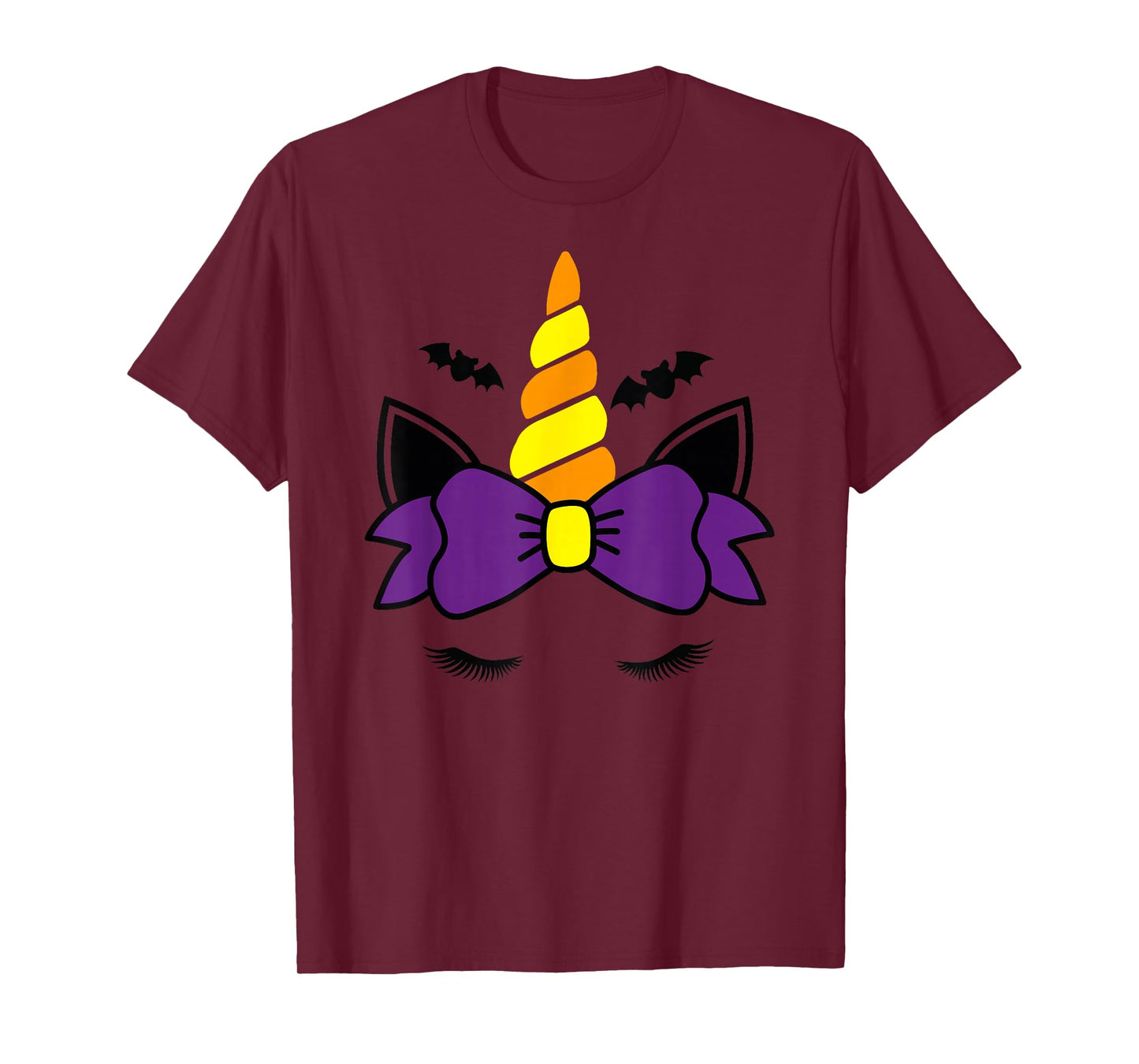 Unicorn Face Eyelashes Bow Bat Scary Halloween Costume T-Shirt