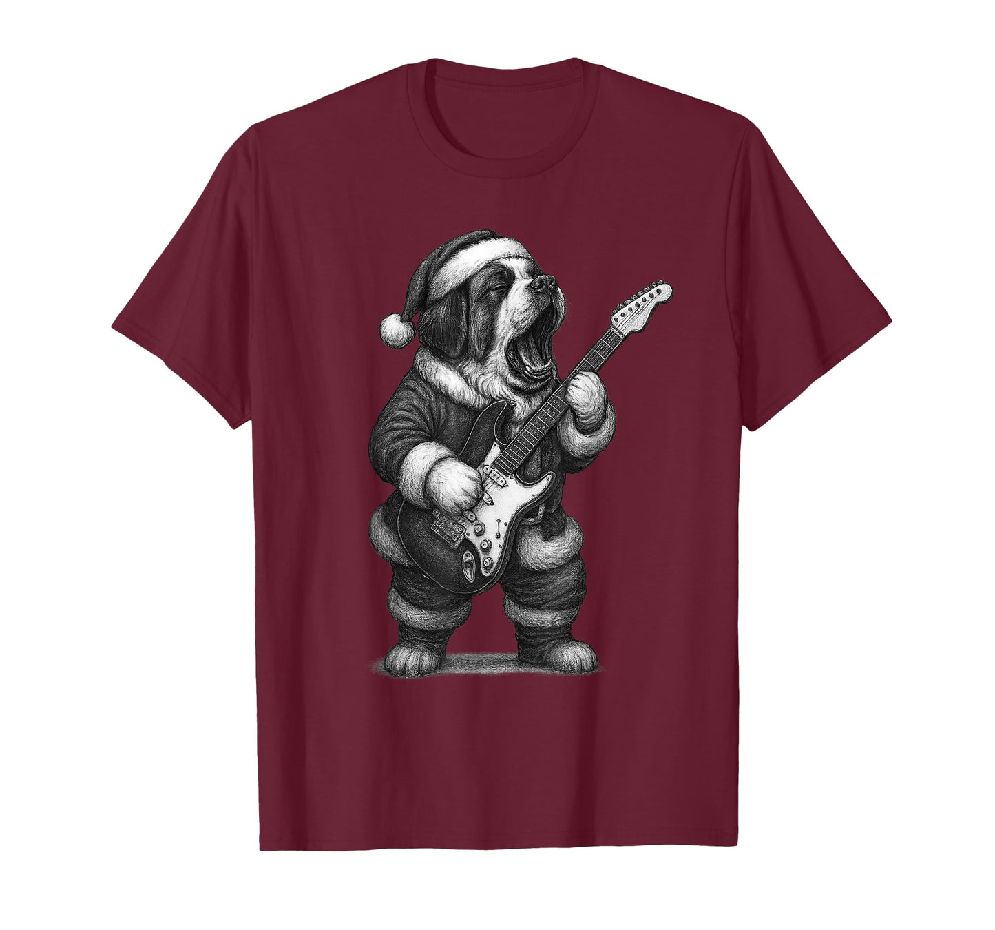 Saint Bernard Playing Guitar Christmas Dog Lover T-Shirt