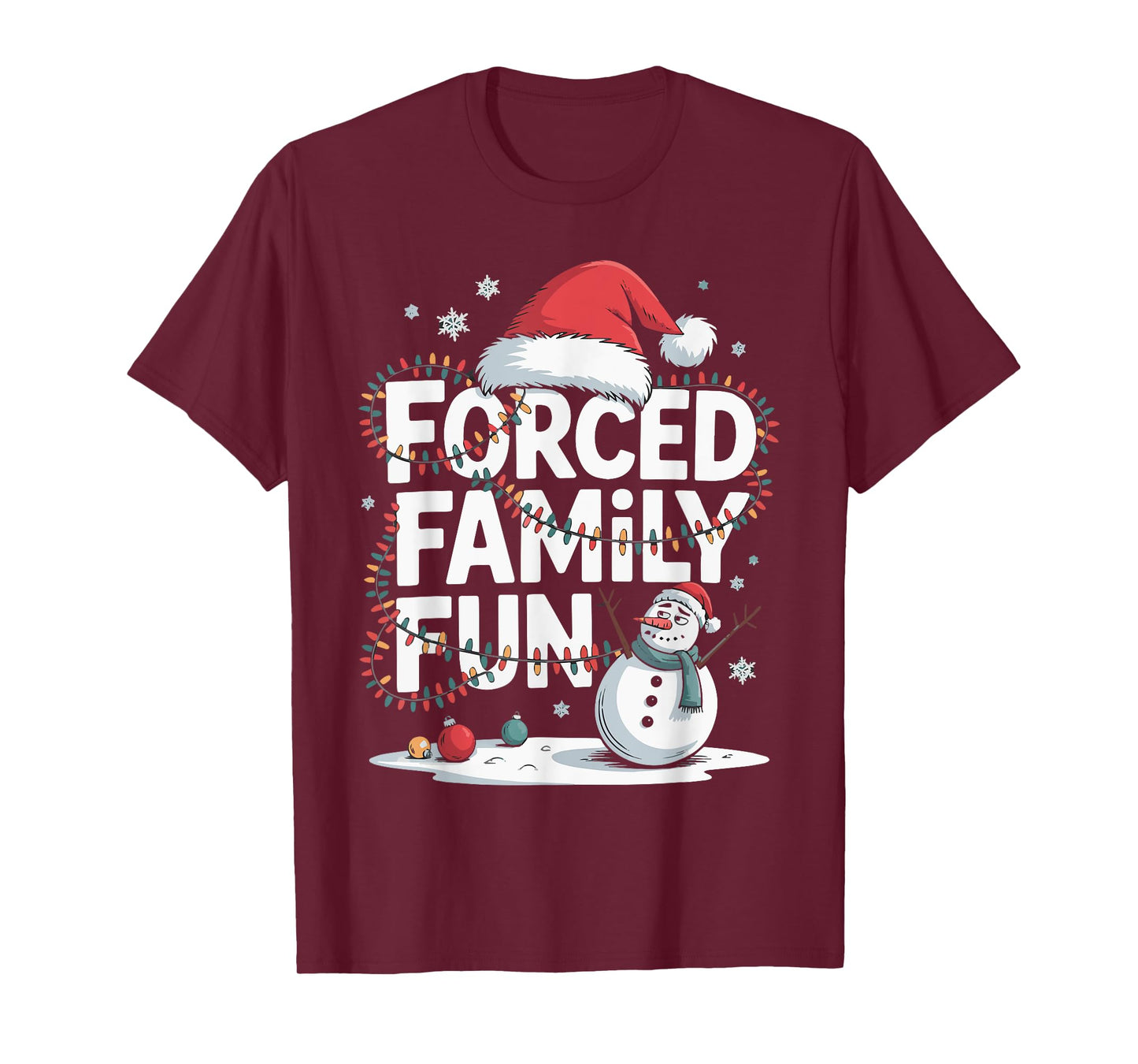 Grumpy Snowman Forced Family Fun Xmas Lights Kids Men Women T-Shirt