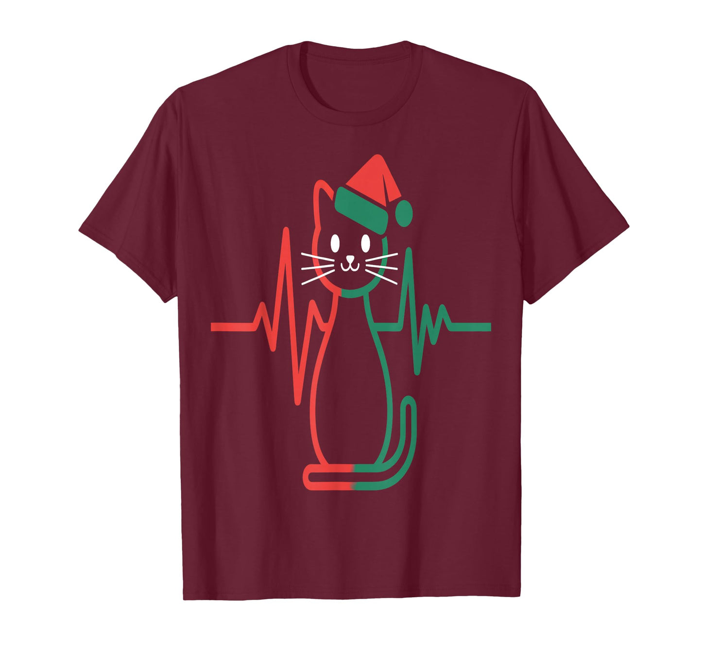 Christmas Cat Heartbeat Line T-Shirt