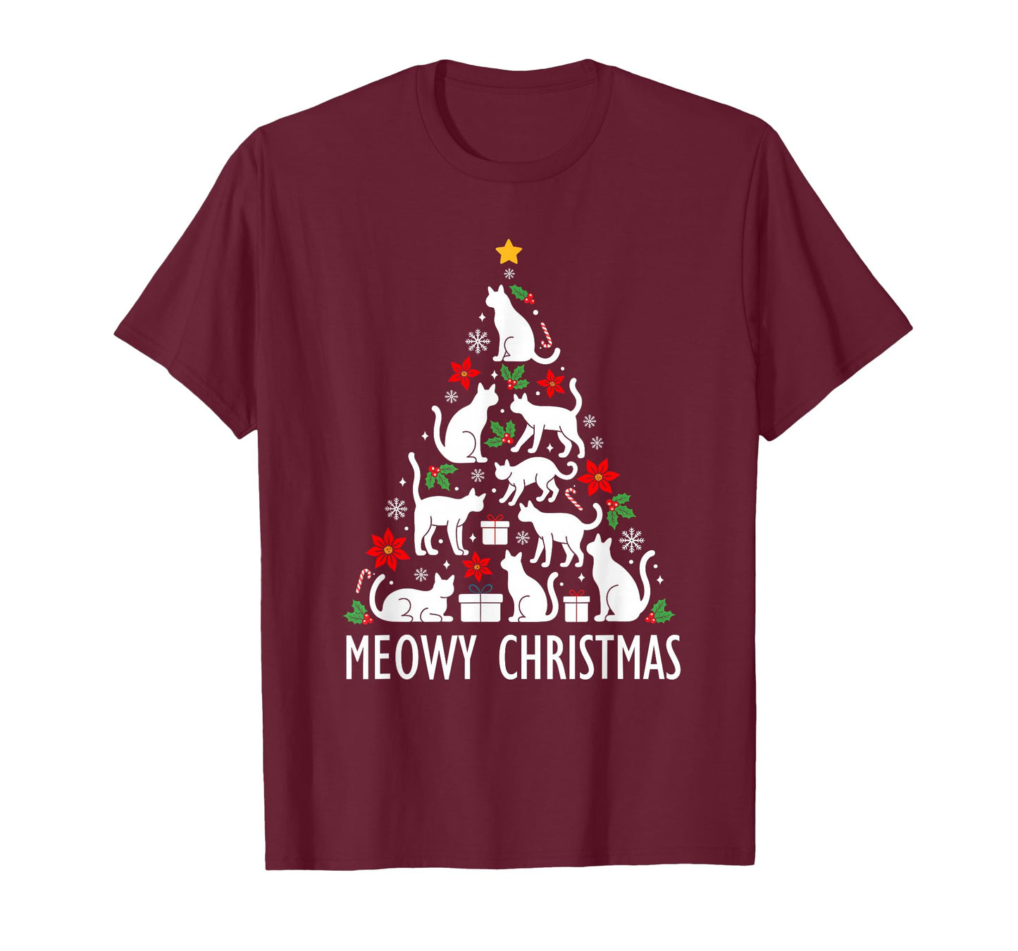 Meowy Christmas Tree Cat Santa Xmas Family Matching Pajamas T-Shirt