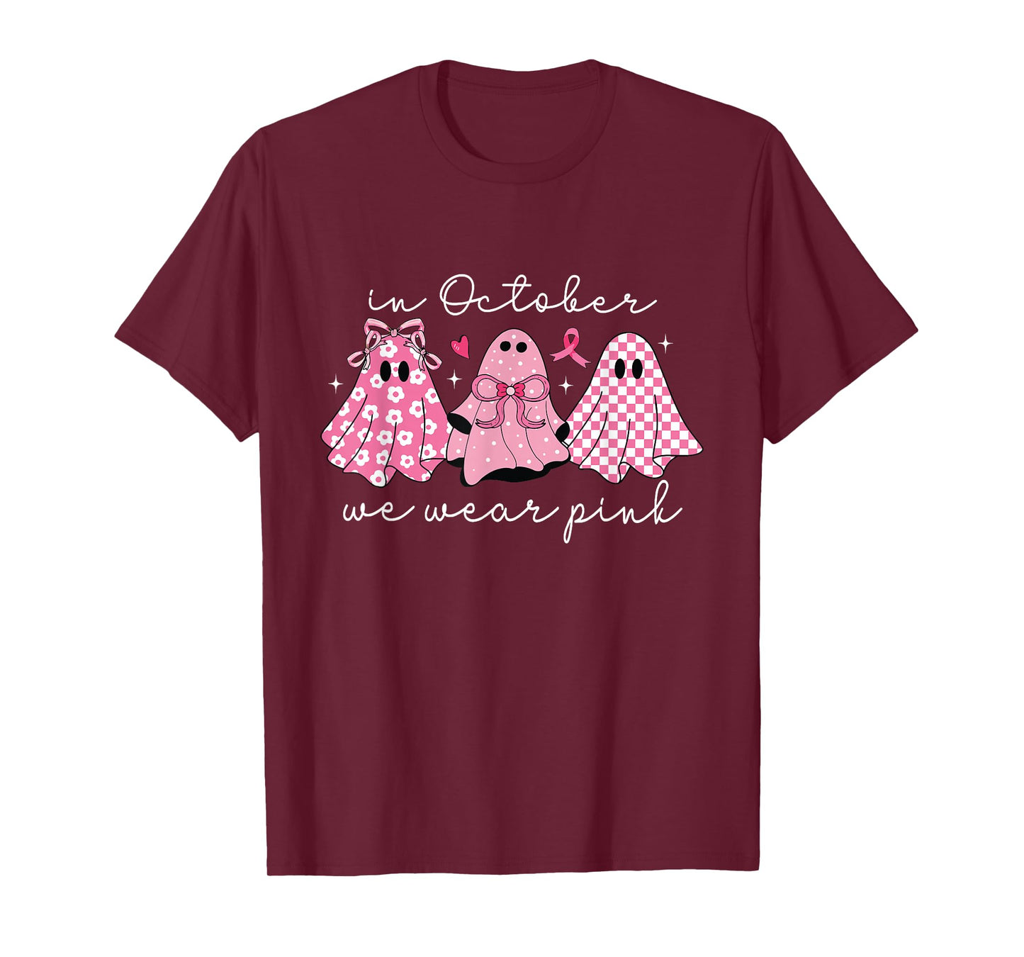 in October We Wear Pink Coquette Breast Cancer Halloween T-Shirt